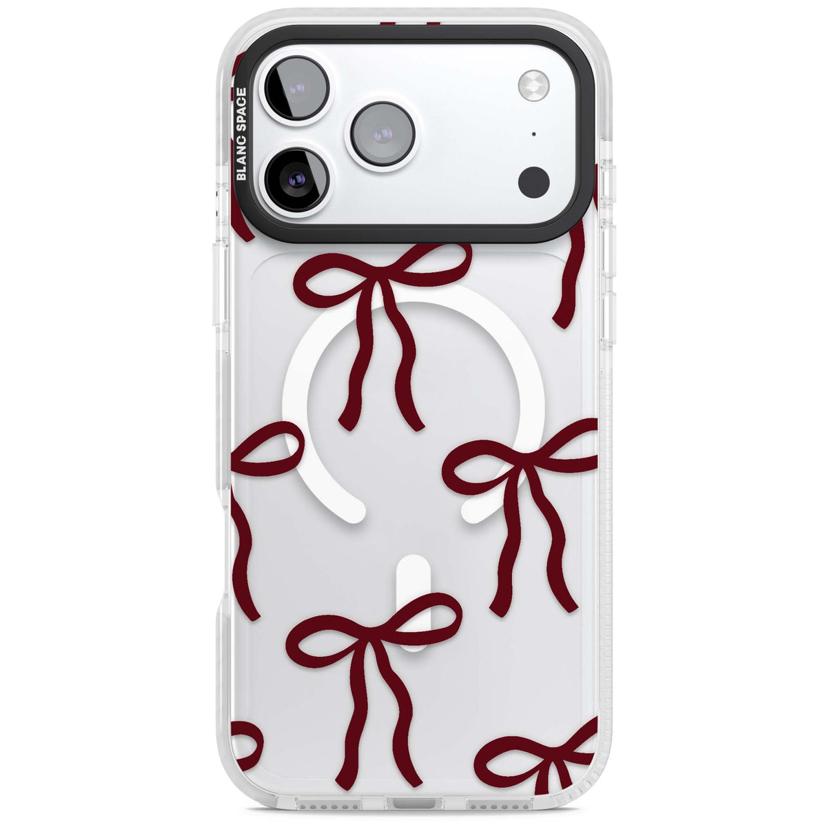 Burgundy Bows coquette iPhone case featuring hand-drawn burgundy red bows on a clear background | Impact Magsafe case for iPhone 17 Pro, iPhone 17 Pro Max