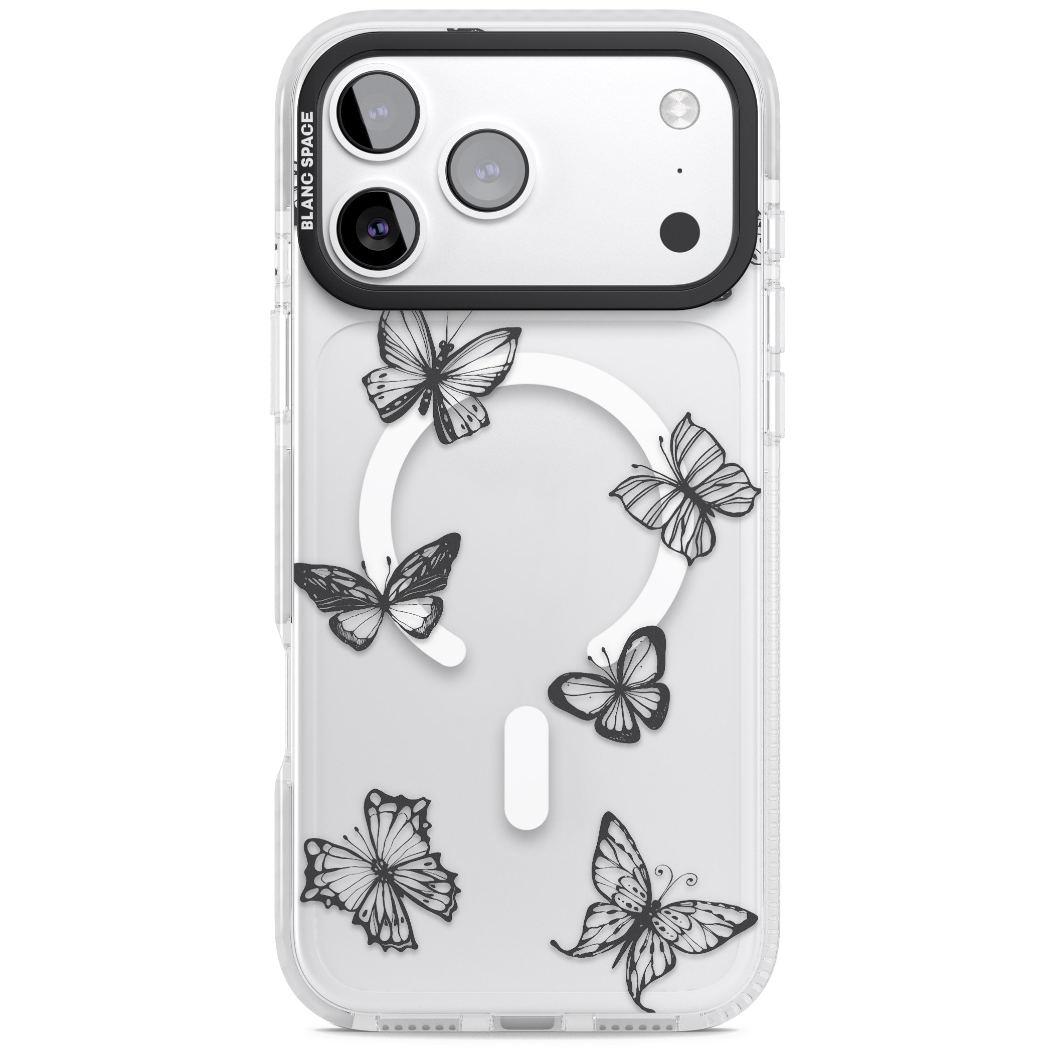 Grey Butterfly Line Pattern iPhone 17 Pro Impact Pro Clear Phone Case