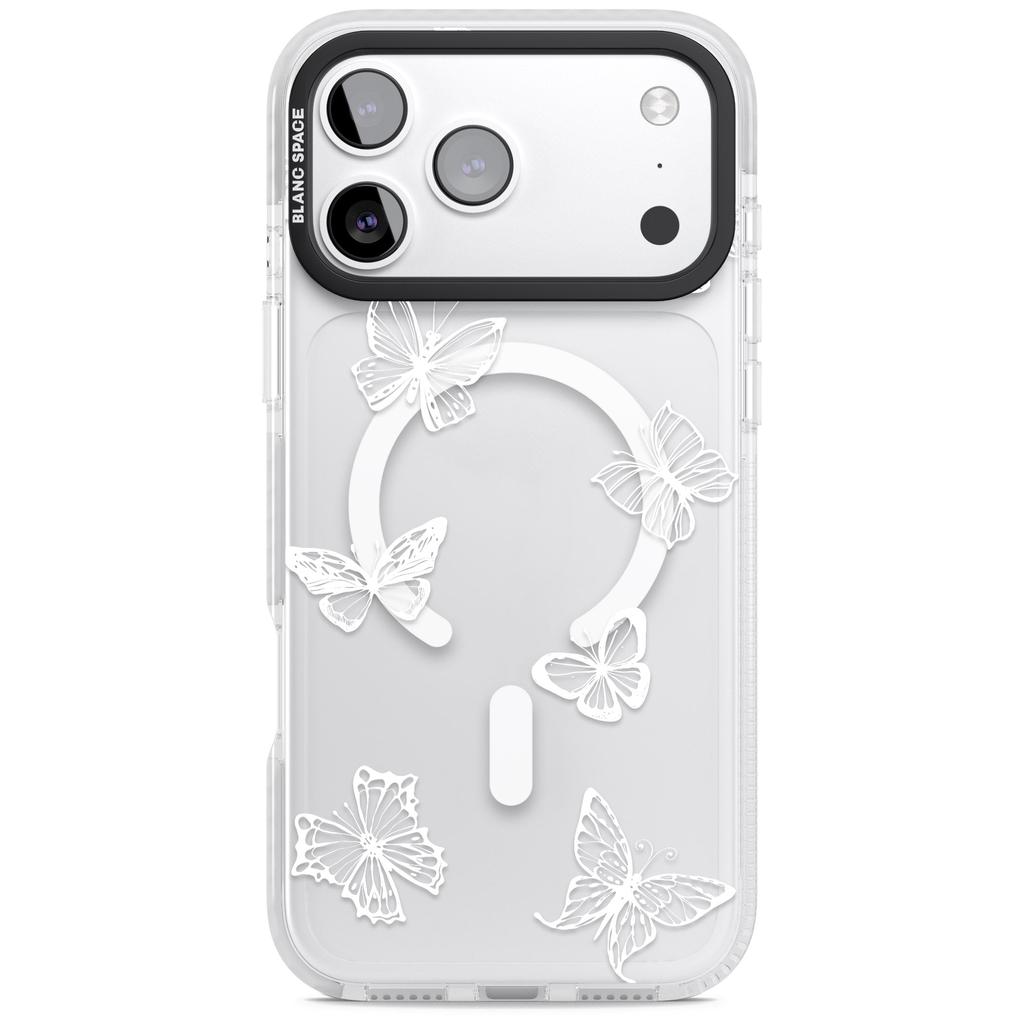White Butterfly Line Pattern iPhone 17 Pro Impact Pro Clear Phone Case