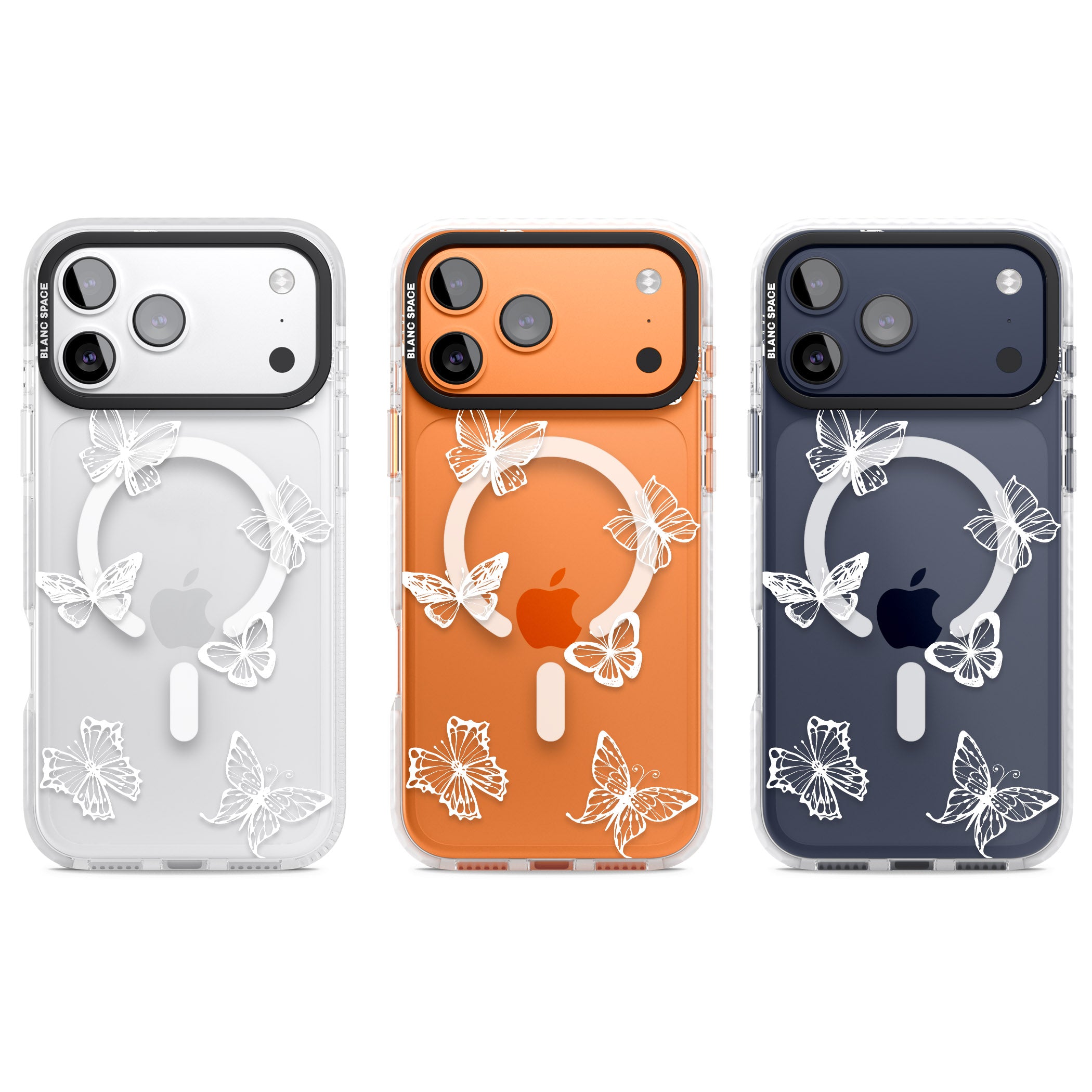 White Butterfly Line Pattern iPhone 17 Pro Impact Pro Clear Phone Case APT Impact Protection