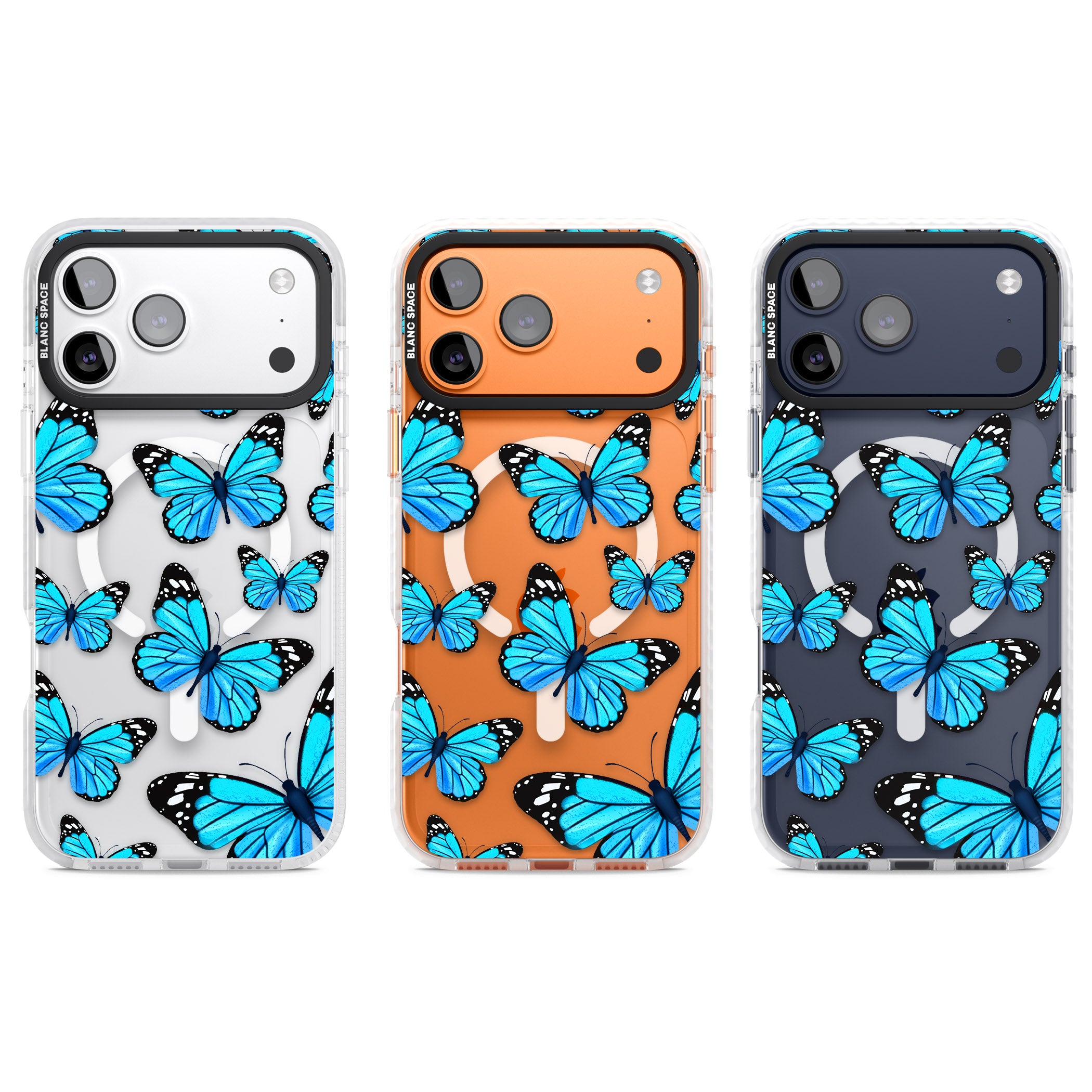 Blue Butterflies iPhone 17 Pro Impact Pro Clear Phone Case APT Impact Protection