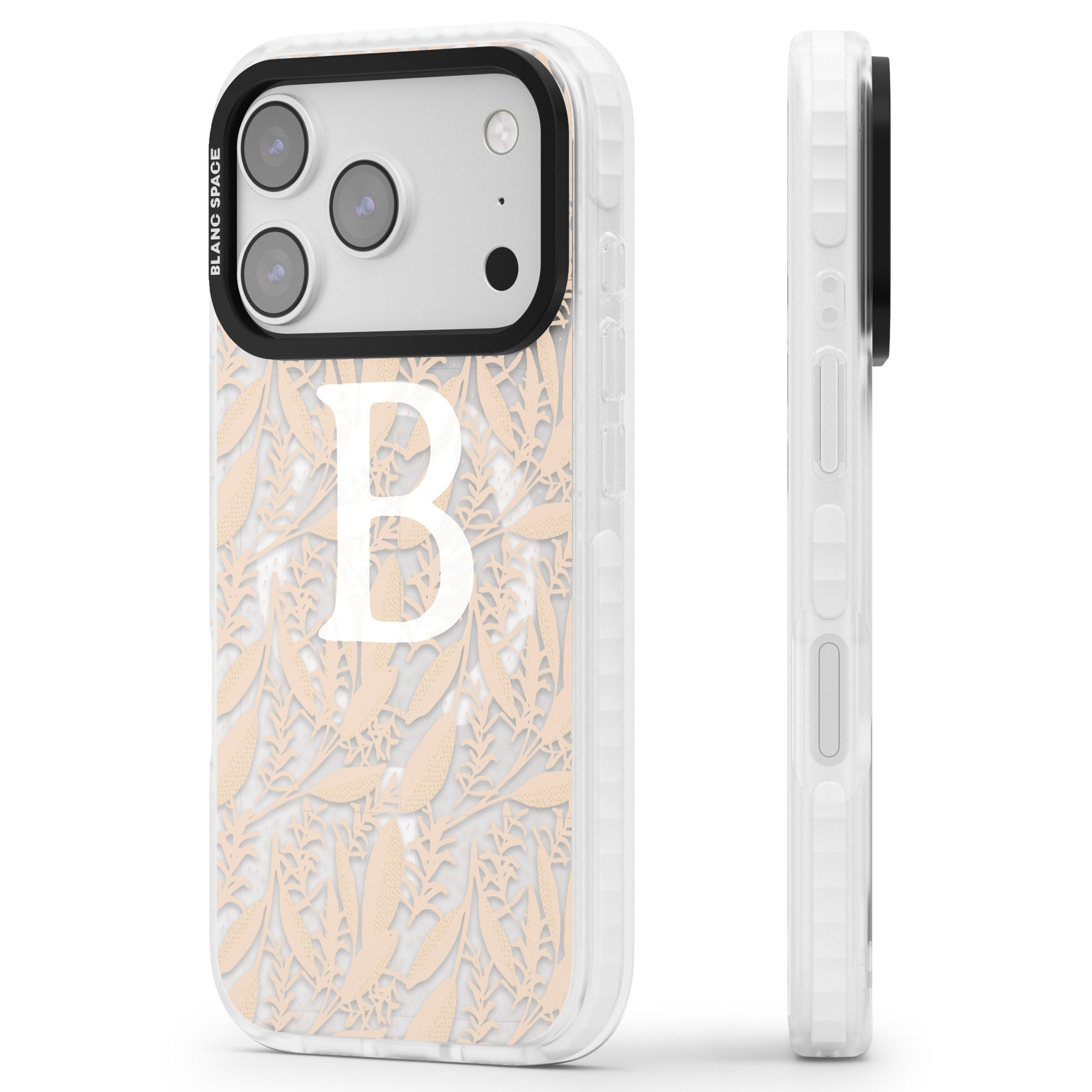 Personalised Monogram Subtle Abstract Floral iPhone 17 Pro Impact Pro Clear Phone Case Side Profile