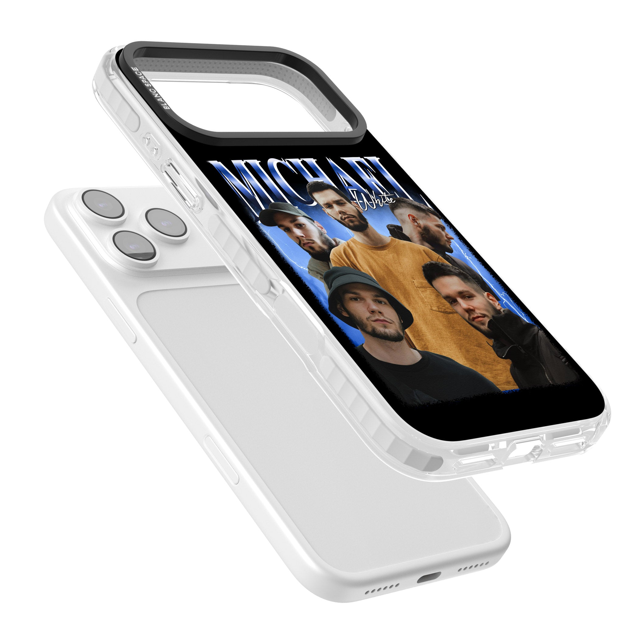 Personalised Airbrush Name & Photo Collage (Blue) iPhone 17 Pro Impact Pro Clear Phone Case Colours