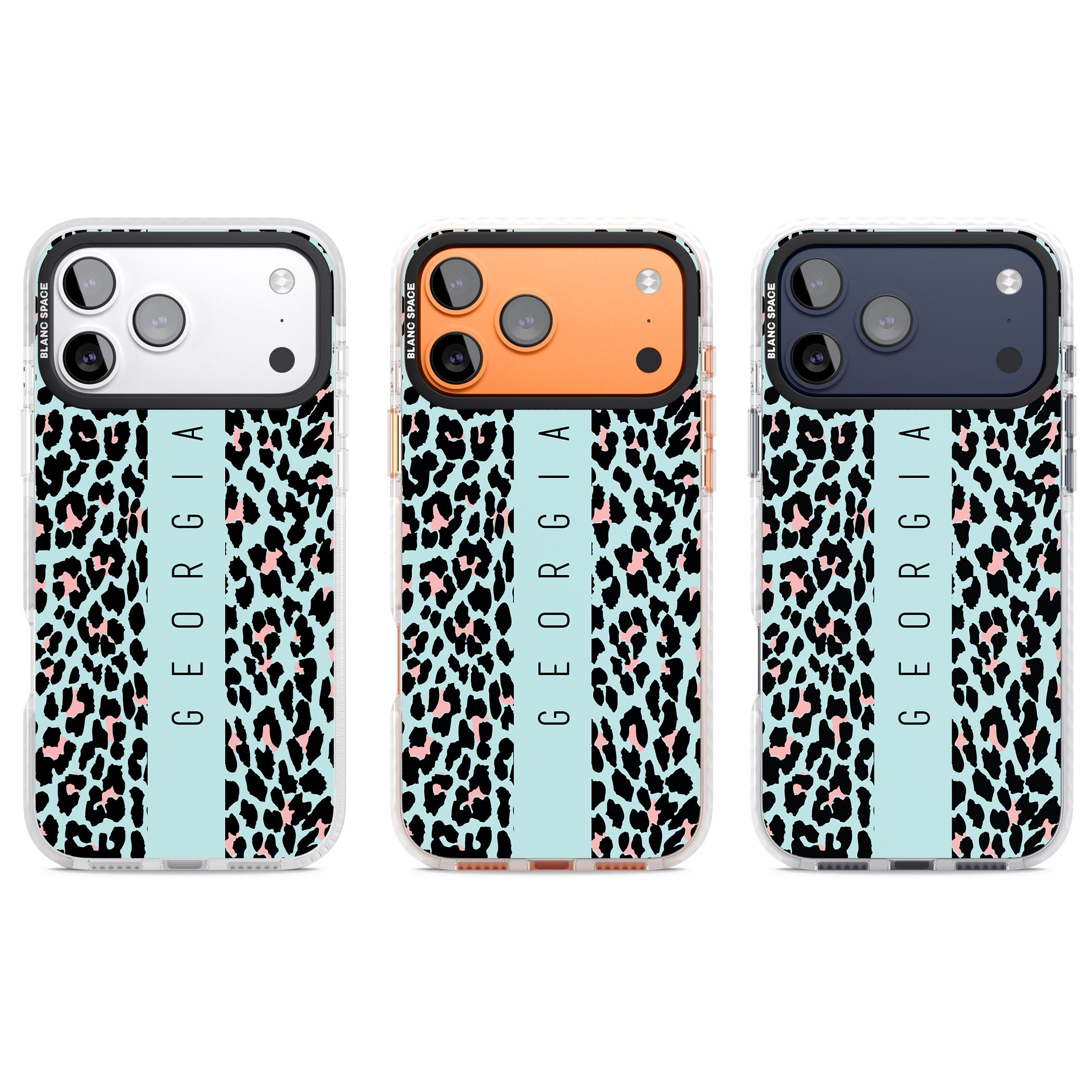 Personalised Blue Leopard iPhone 17 Pro Impact Pro Clear Phone Case APT Impact Protection