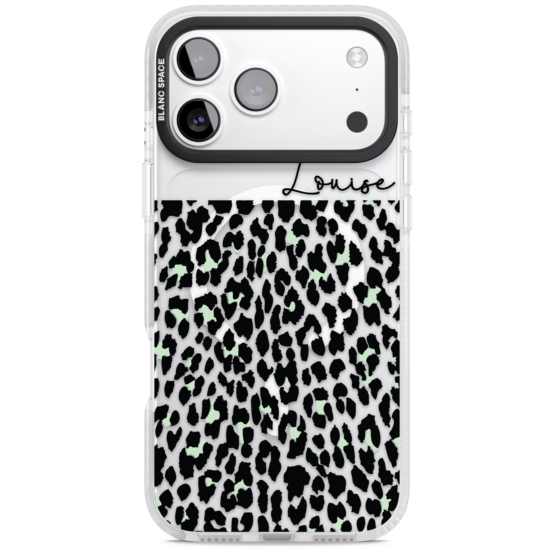 Personalised Seafoam Leopard iPhone 17 Pro Impact Pro Clear Phone Case