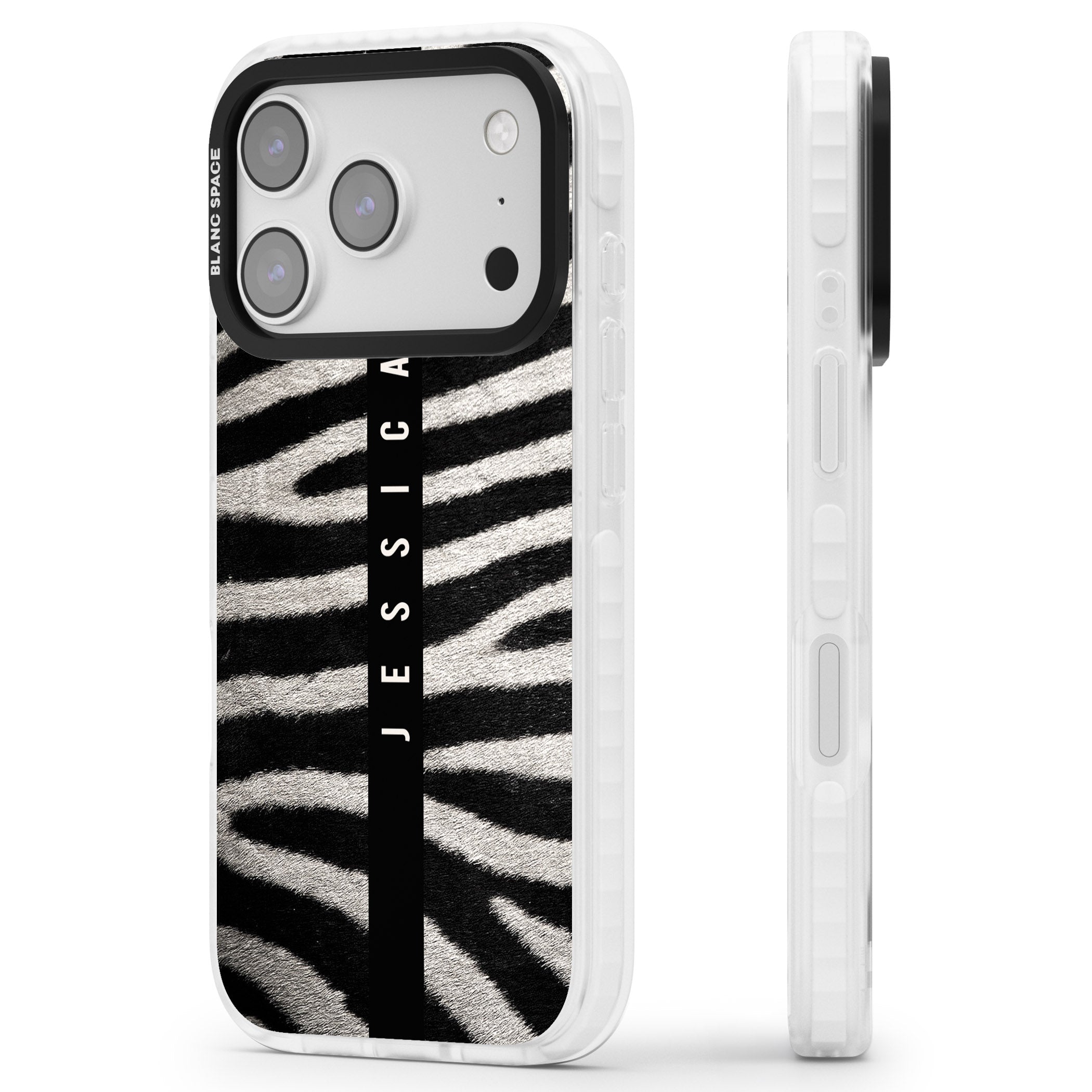 Personalised Zebra Print iPhone 17 Pro Impact Pro Clear Phone Case Side Profile