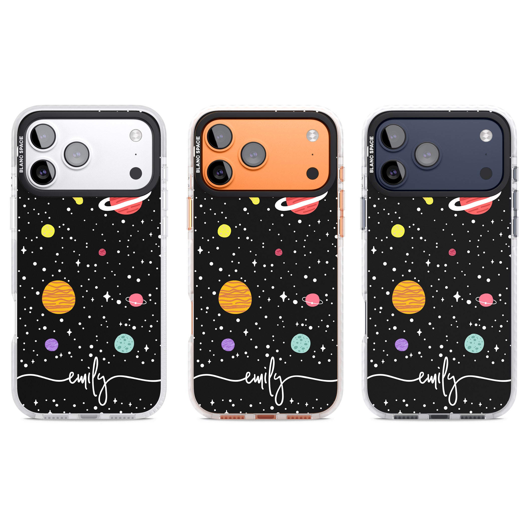Personalised Cute Cartoon Planet iPhone 17 Pro Impact Pro Clear Phone Case APT Impact Protection