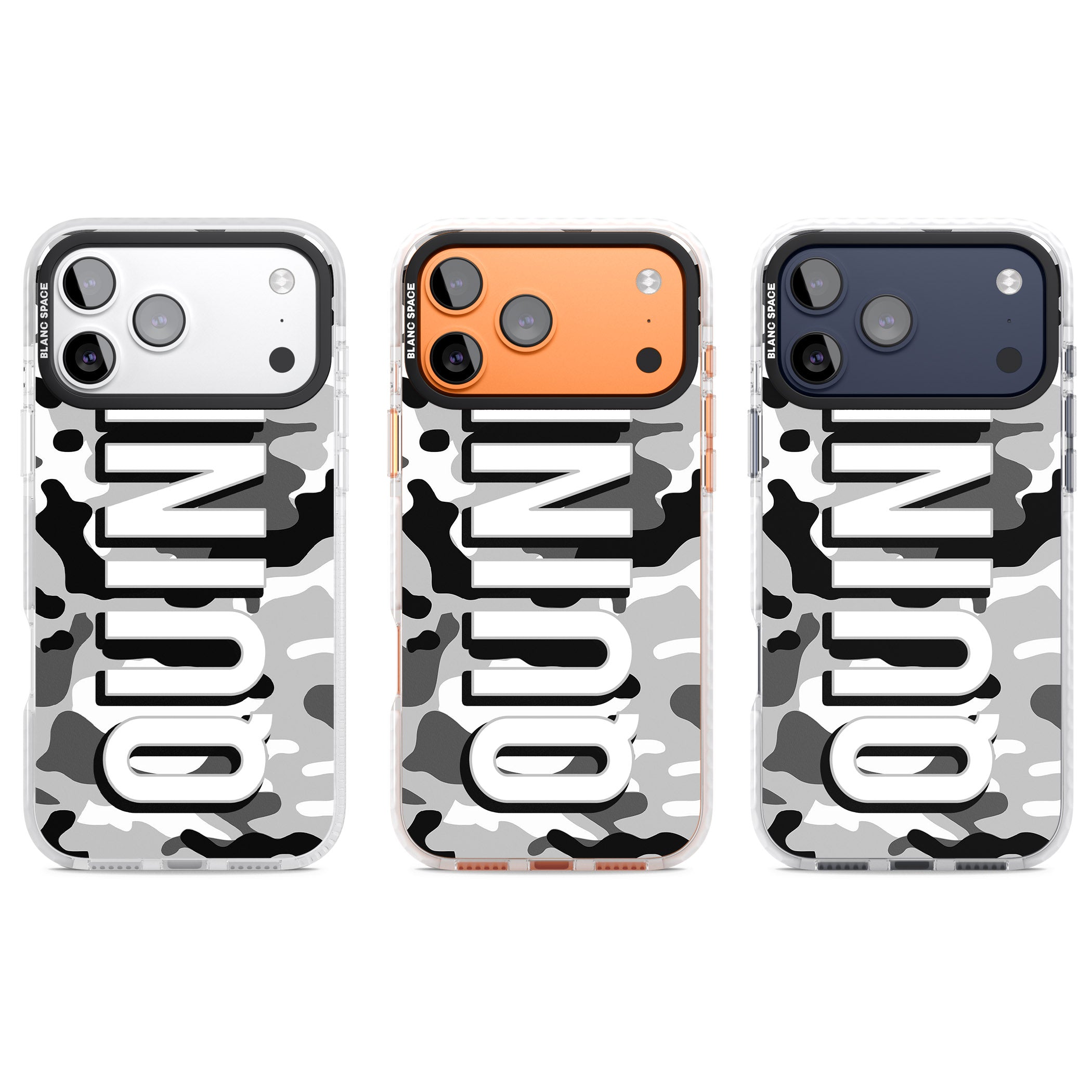 Personalised Greyscale Camo iPhone 17 Pro Impact Pro Clear Phone Case APT Impact Protection