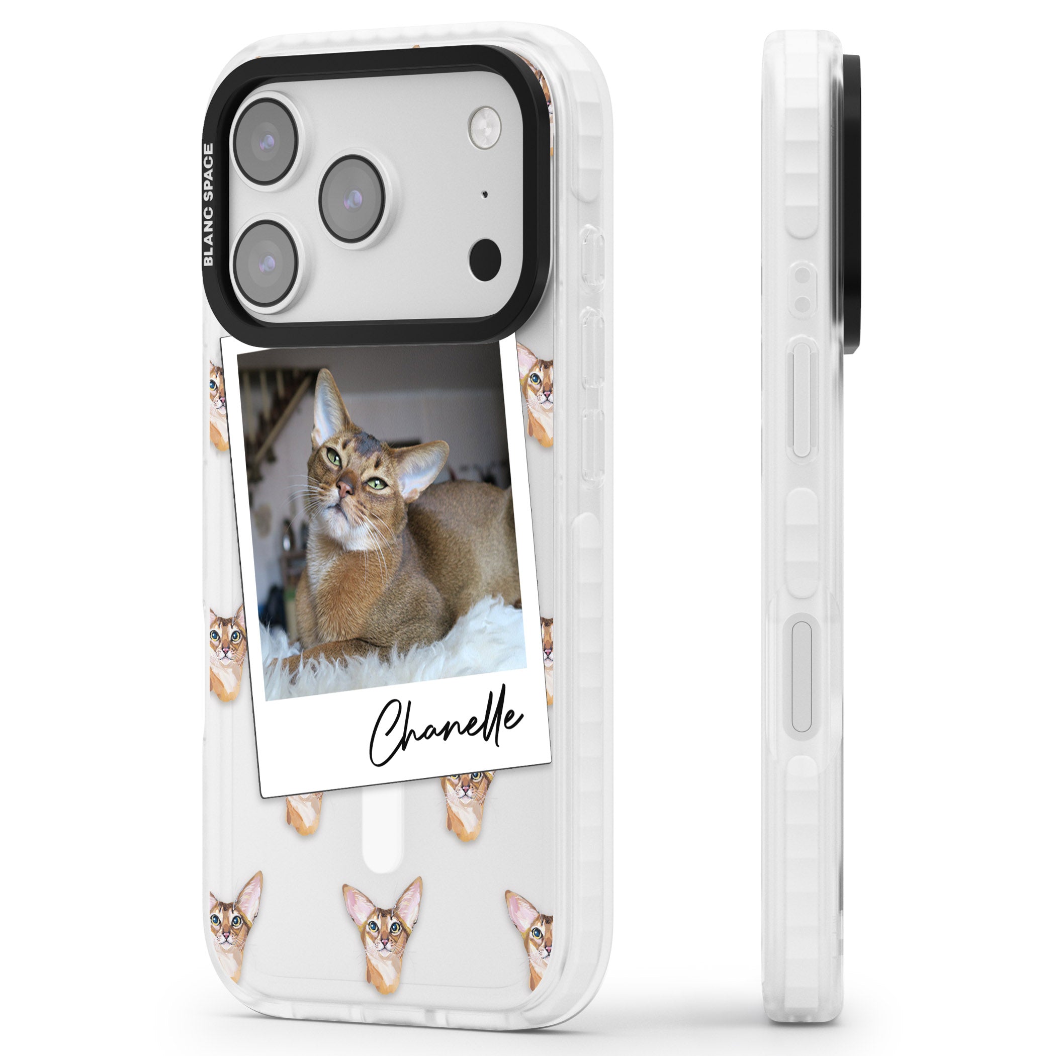 Personalised Abyssinian Cat Photo iPhone 17 Pro Impact Pro Clear Phone Case Side Profile
