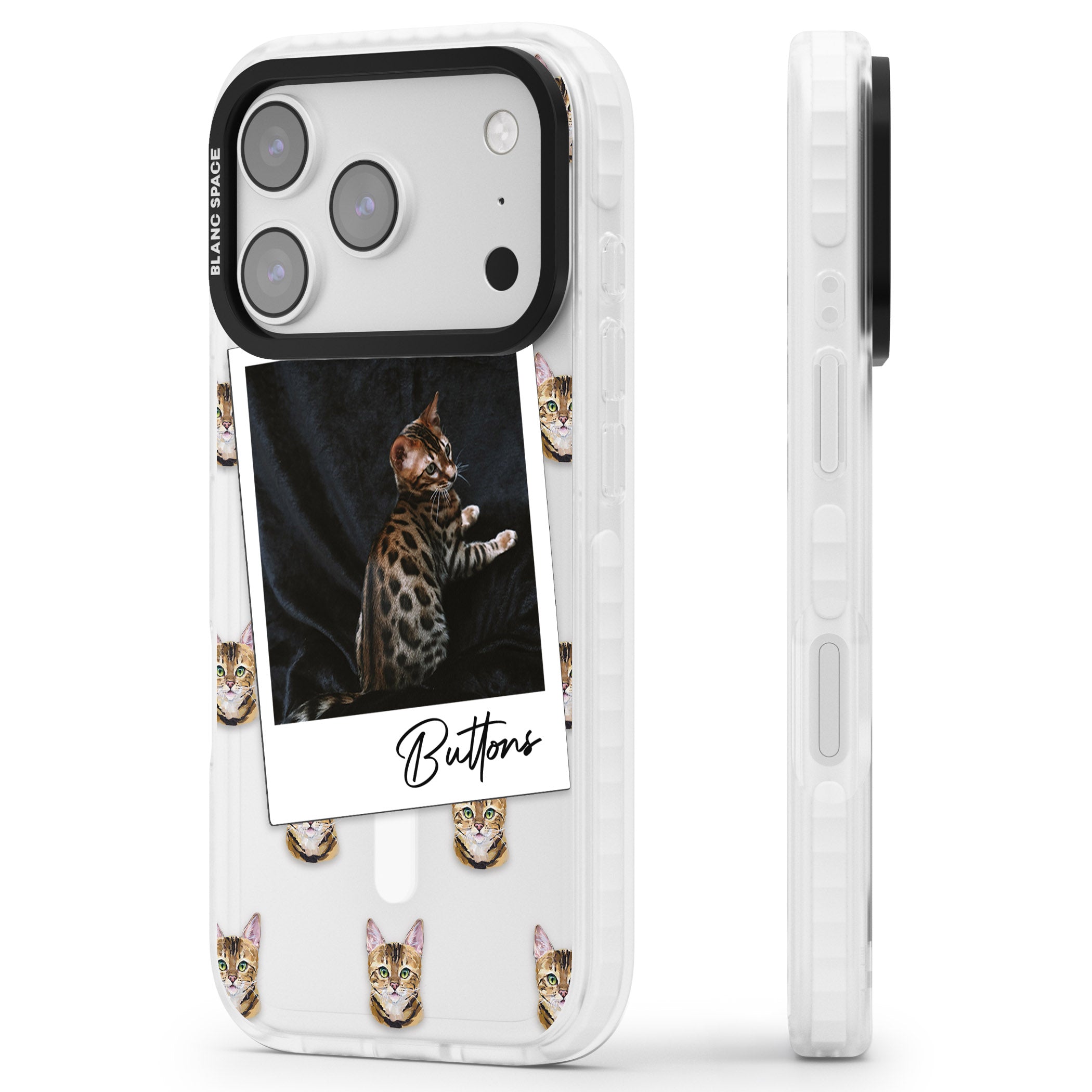 Personalised Bengal Cat Photo iPhone 17 Pro Impact Pro Clear Phone Case Side Profile