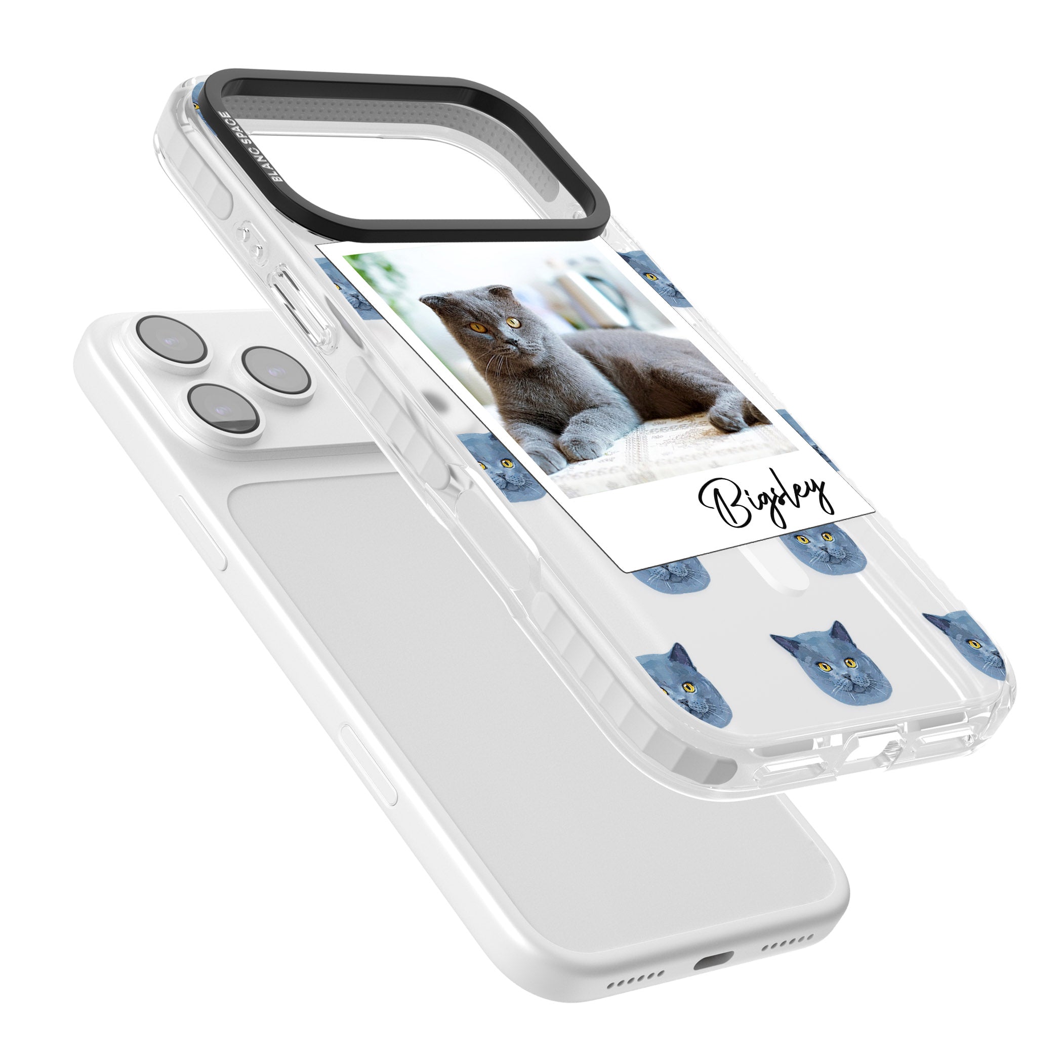 Personalised English Blue Cat Photo iPhone 17 Pro Impact Pro Clear Phone Case Colours