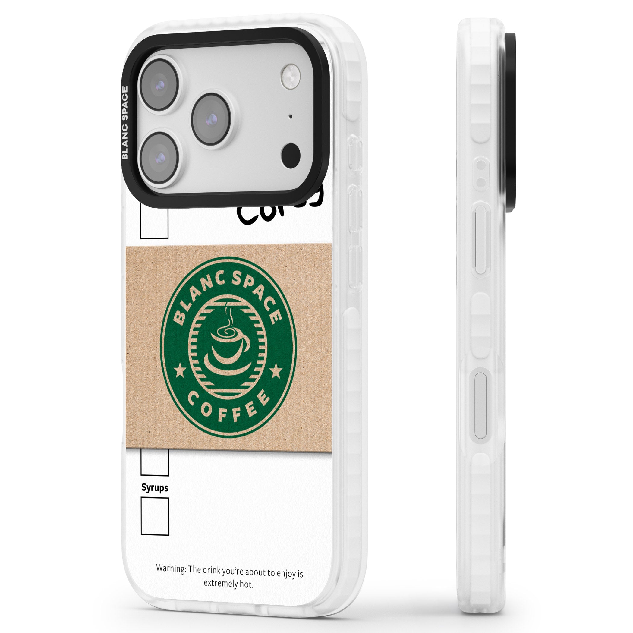 Personalised Coffee Cup iPhone 17 Pro Impact Pro Clear Phone Case Side Profile