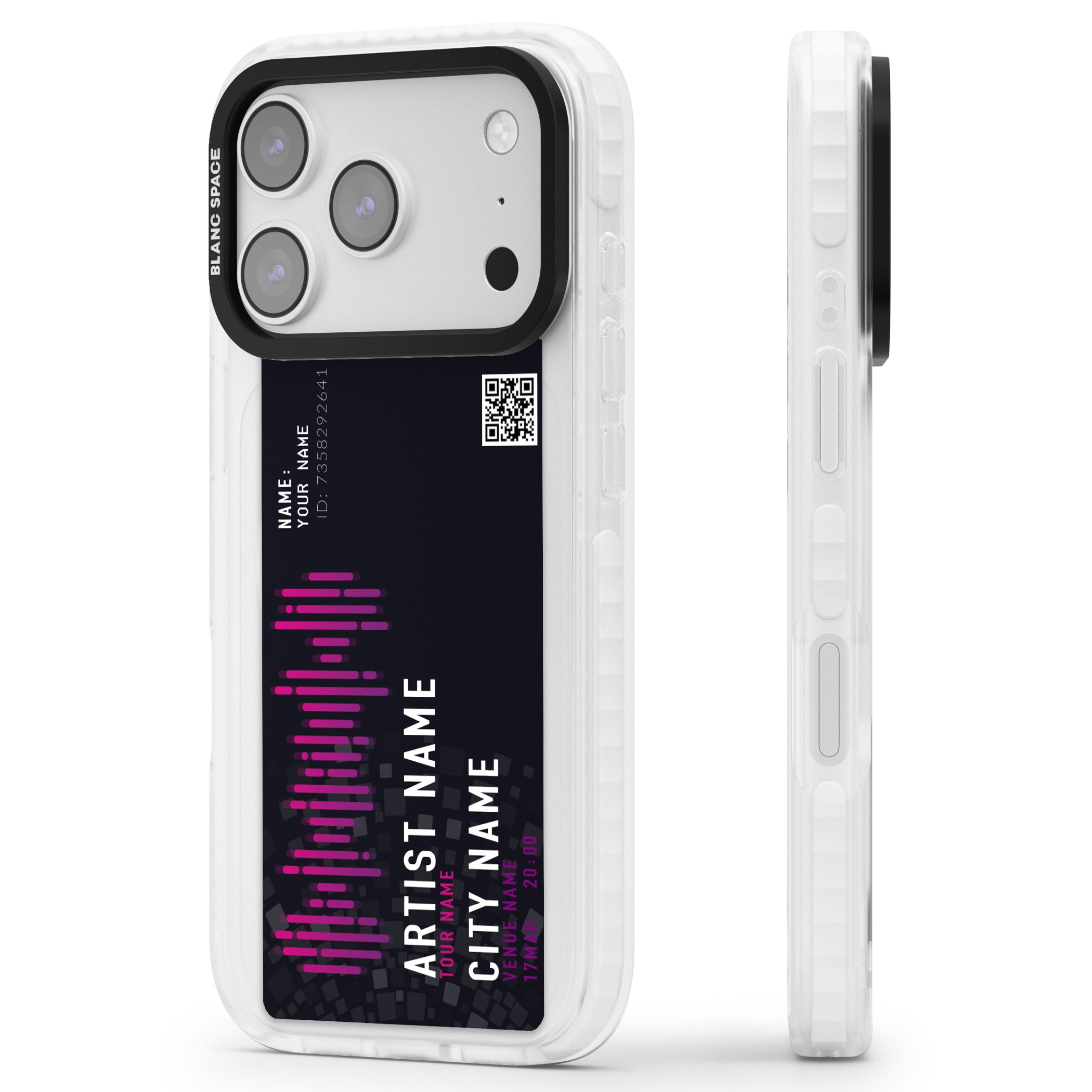Personalised Concert Ticket iPhone 17 Pro Impact Pro Clear Phone Case Side Profile