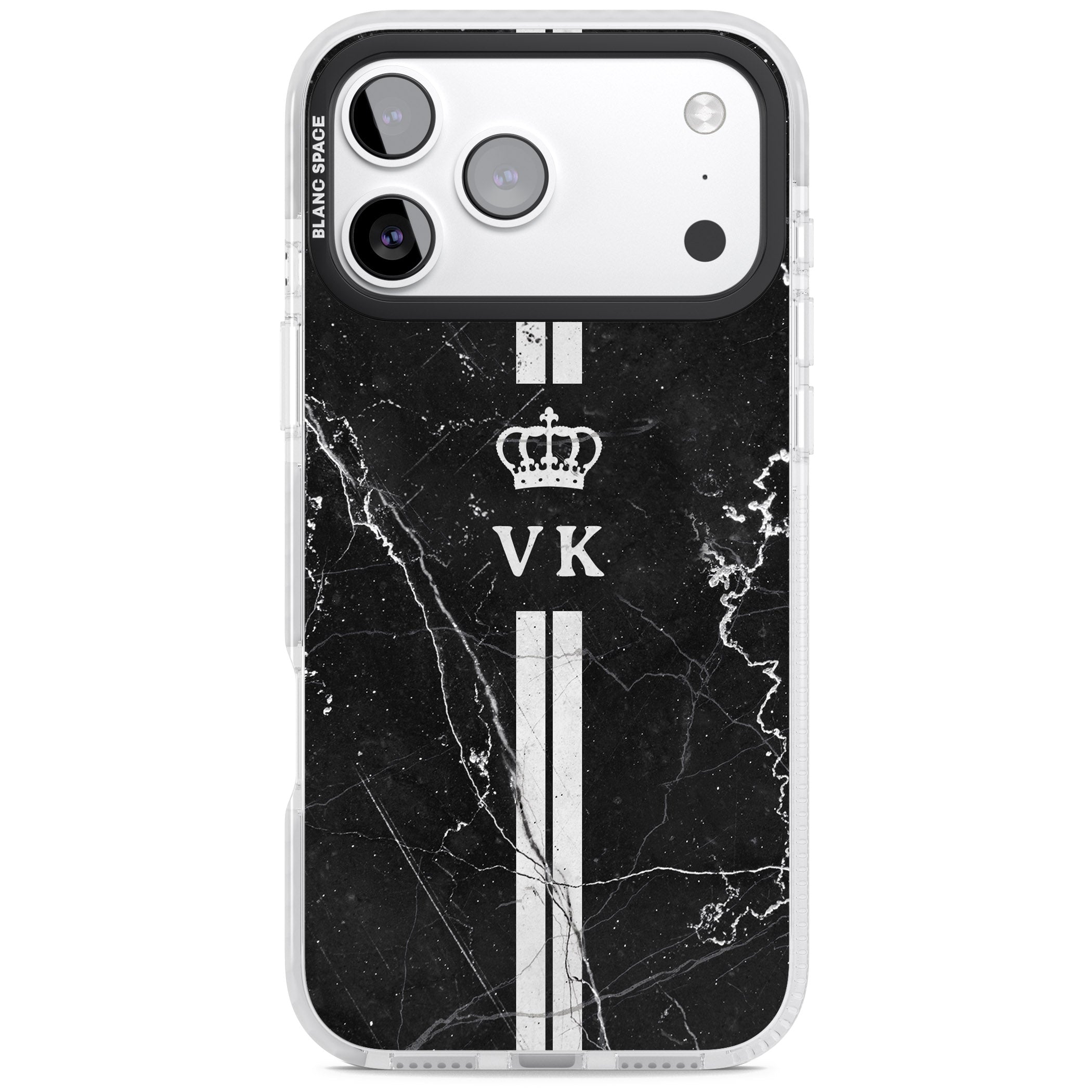 Personalised Black Marble Stripe Initials iPhone 17 Pro Impact Pro Clear Phone Case