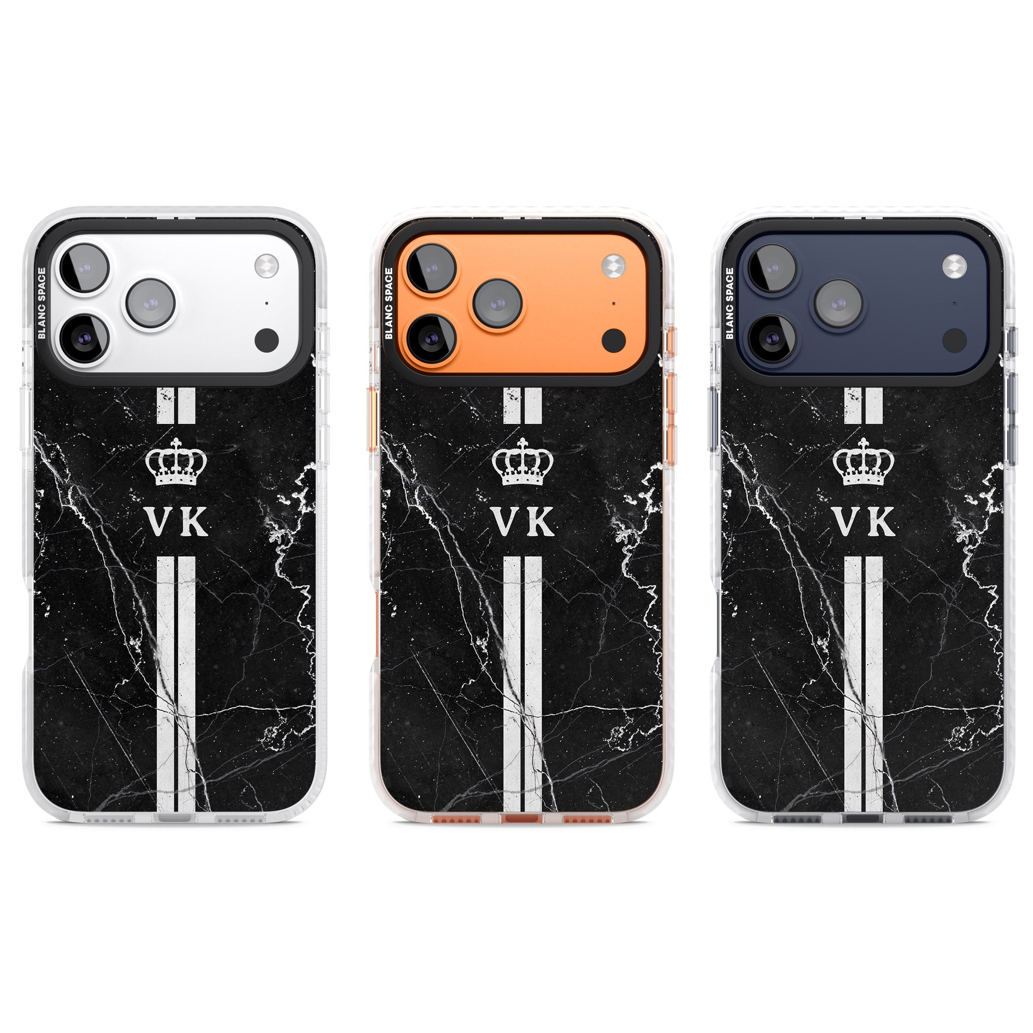 Personalised Black Marble Stripe Initials iPhone 17 Pro Impact Pro Clear Phone Case APT Impact Protection