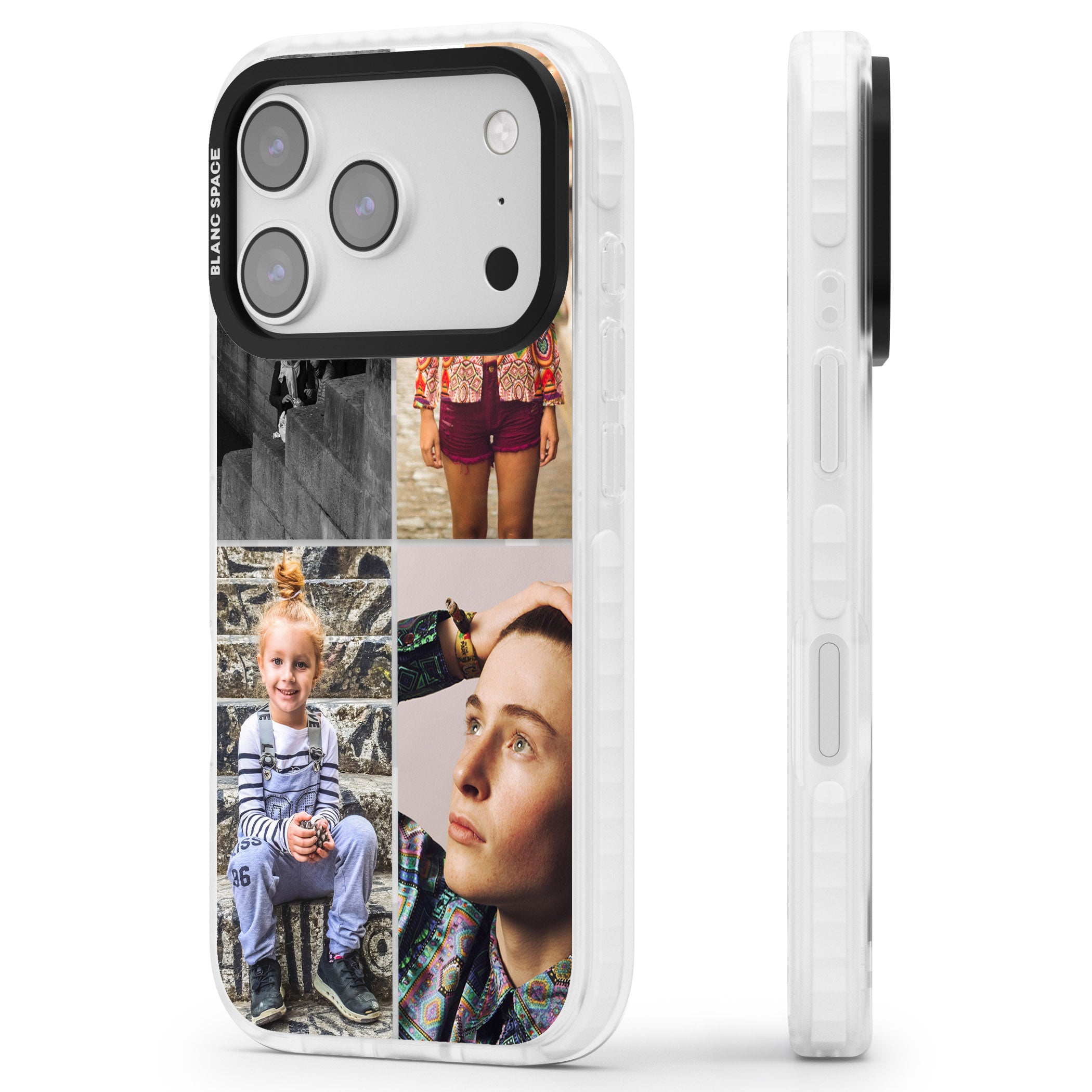Personalised 4 Photo Grid iPhone 17 Pro Impact Pro Clear Phone Case Side Profile