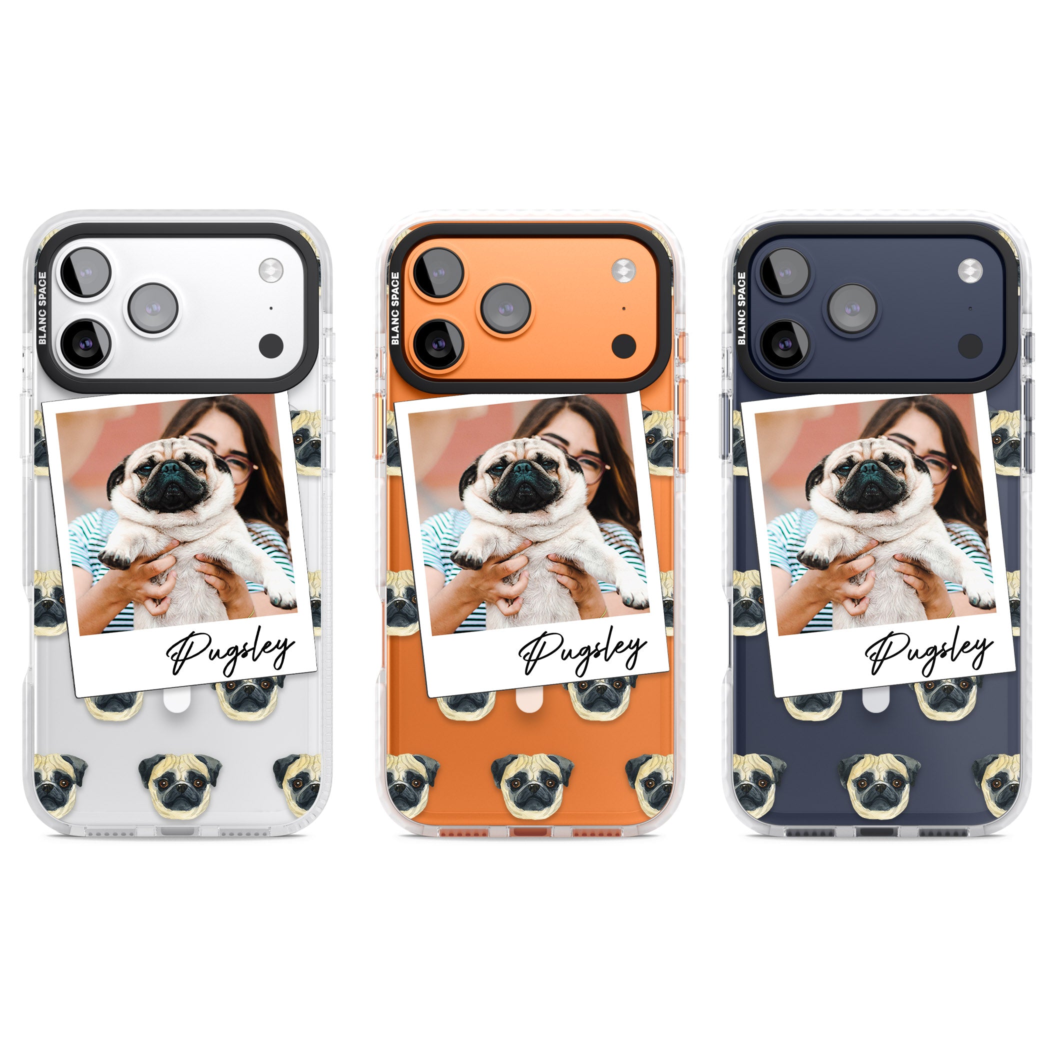 Personalised Pug Instant Camera Photo iPhone 17 Pro Impact Pro Clear Phone Case APT Impact Protection