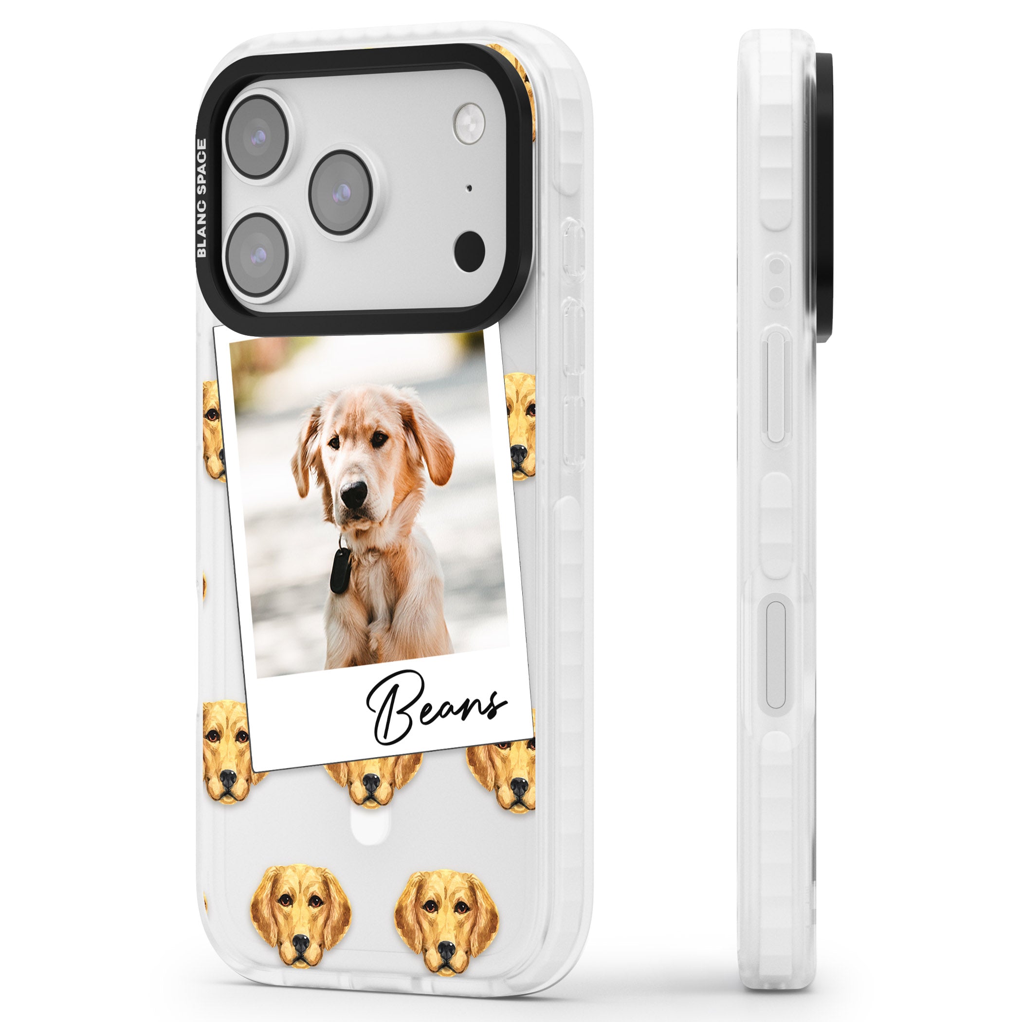 Personalised Labrador Instant Camera Photo iPhone 17 Pro Impact Pro Clear Phone Case Side Profile