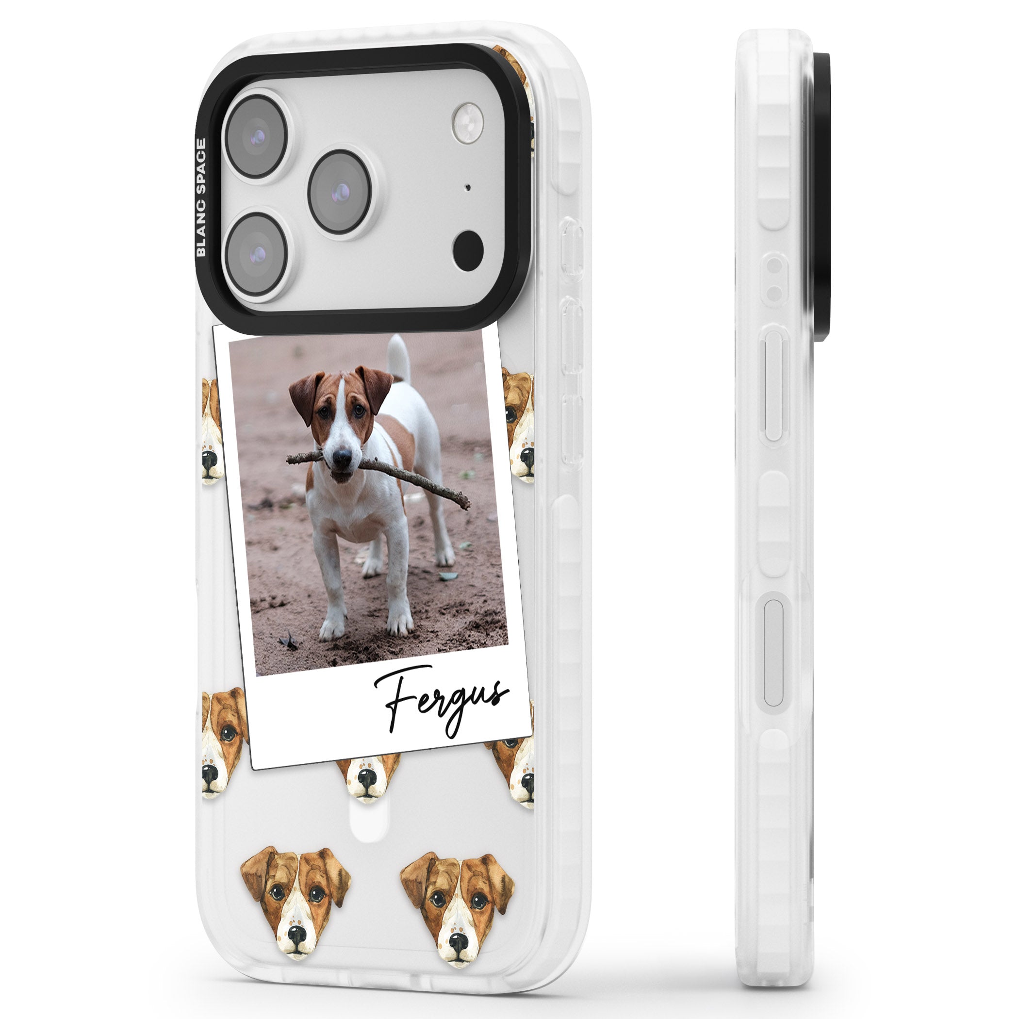 Personalised Jack Russell Instant Camera Photo iPhone 17 Pro Impact Pro Clear Phone Case Side Profile