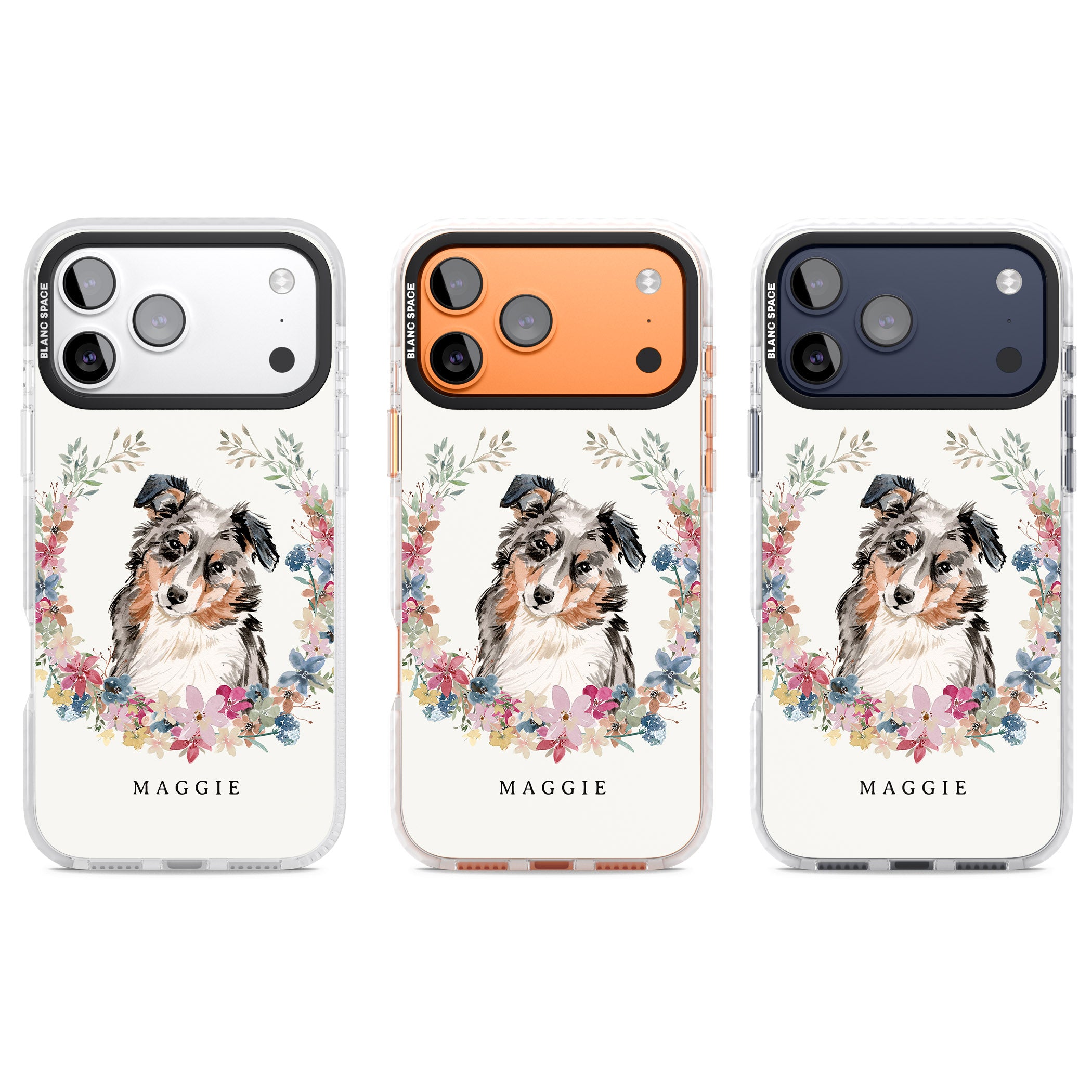 Personalised Australian Shepherd Floral Portrait iPhone 17 Pro Impact Pro Clear Phone Case APT Impact Protection