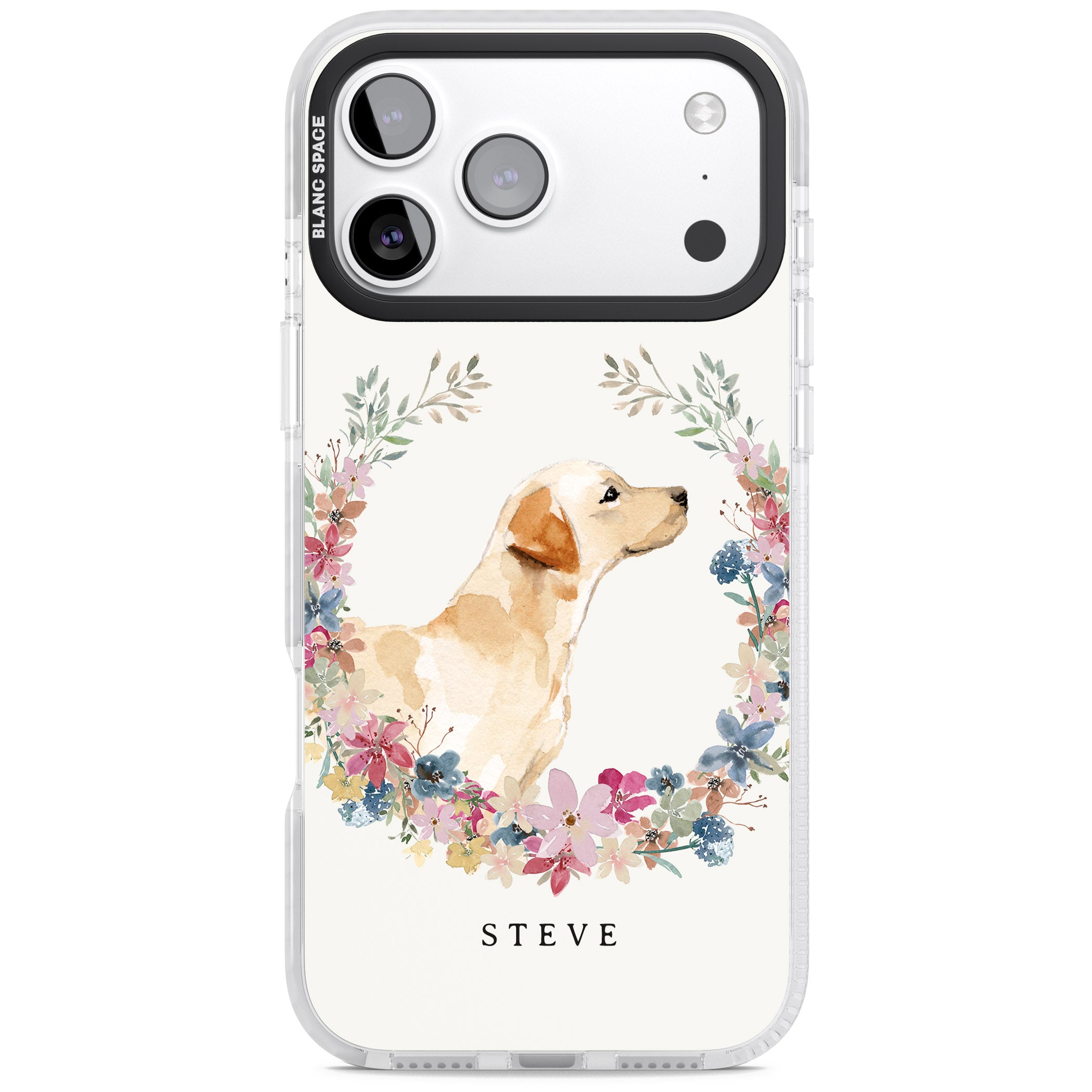 Personalised Yellow Labrador Floral Portrait iPhone 17 Pro Impact Pro Clear Phone Case