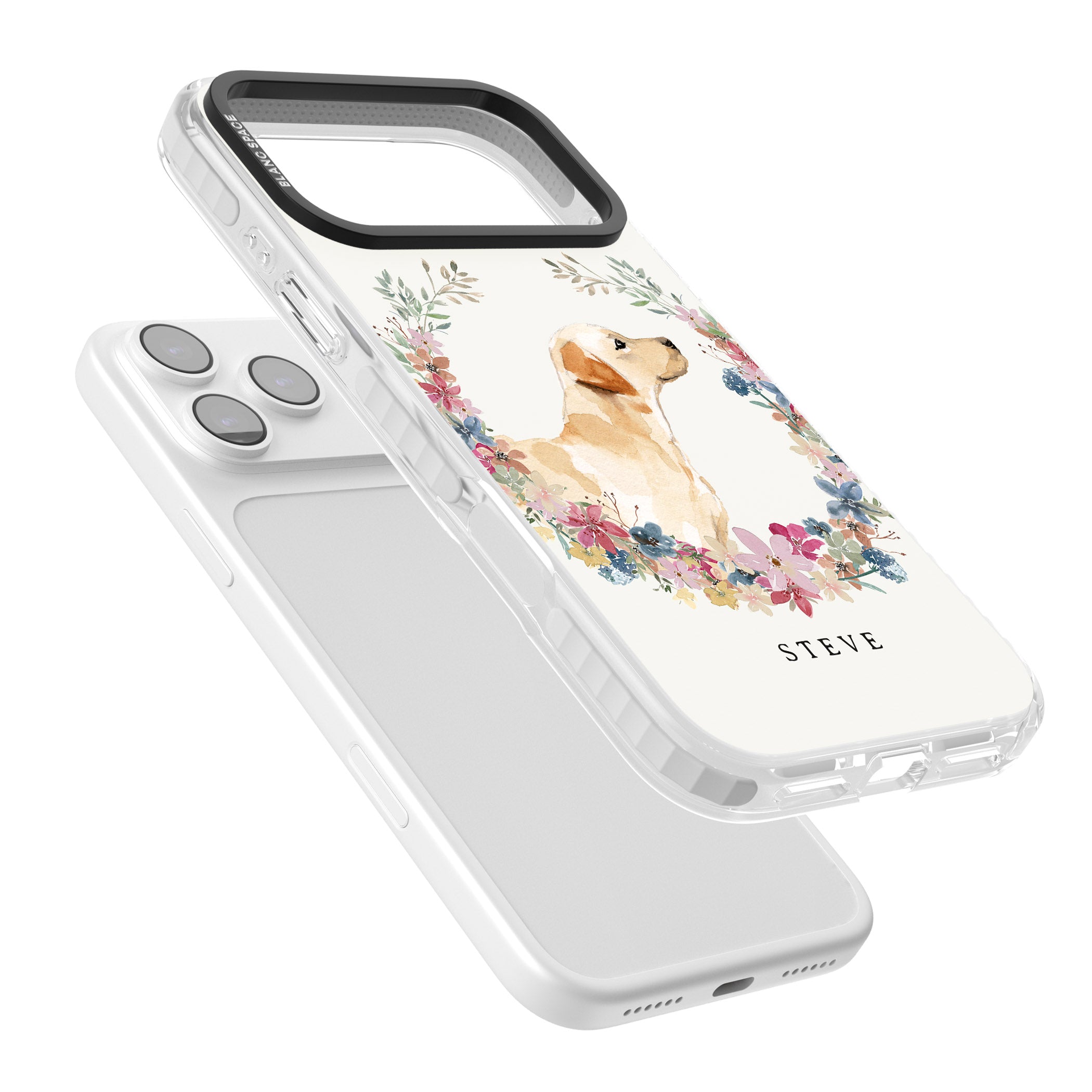 Personalised Yellow Labrador Floral Portrait iPhone 17 Pro Impact Pro Clear Phone Case Colours