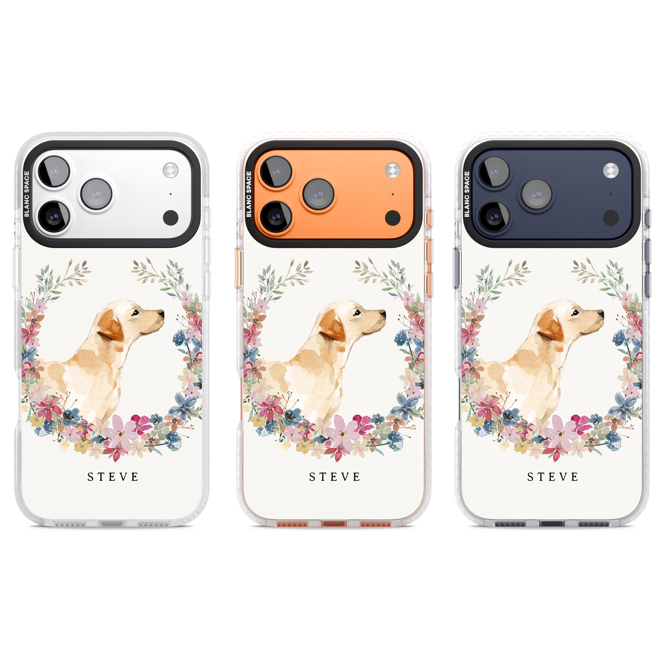 Personalised Yellow Labrador Floral Portrait iPhone 17 Pro Impact Pro Clear Phone Case APT Impact Protection