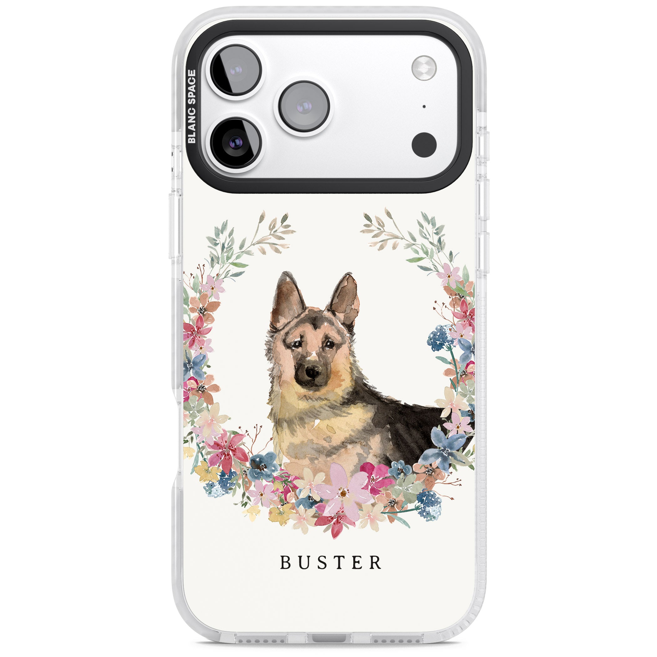 Personalised German Shepherd Floral Portrait iPhone 17 Pro Impact Pro Clear Phone Case
