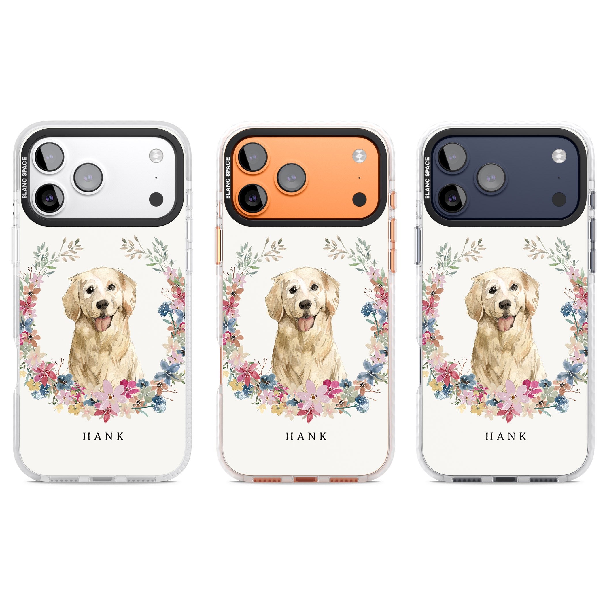 Personalised Golden Retriever Floral Portrait iPhone 17 Pro Impact Pro Clear Phone Case APT Impact Protection