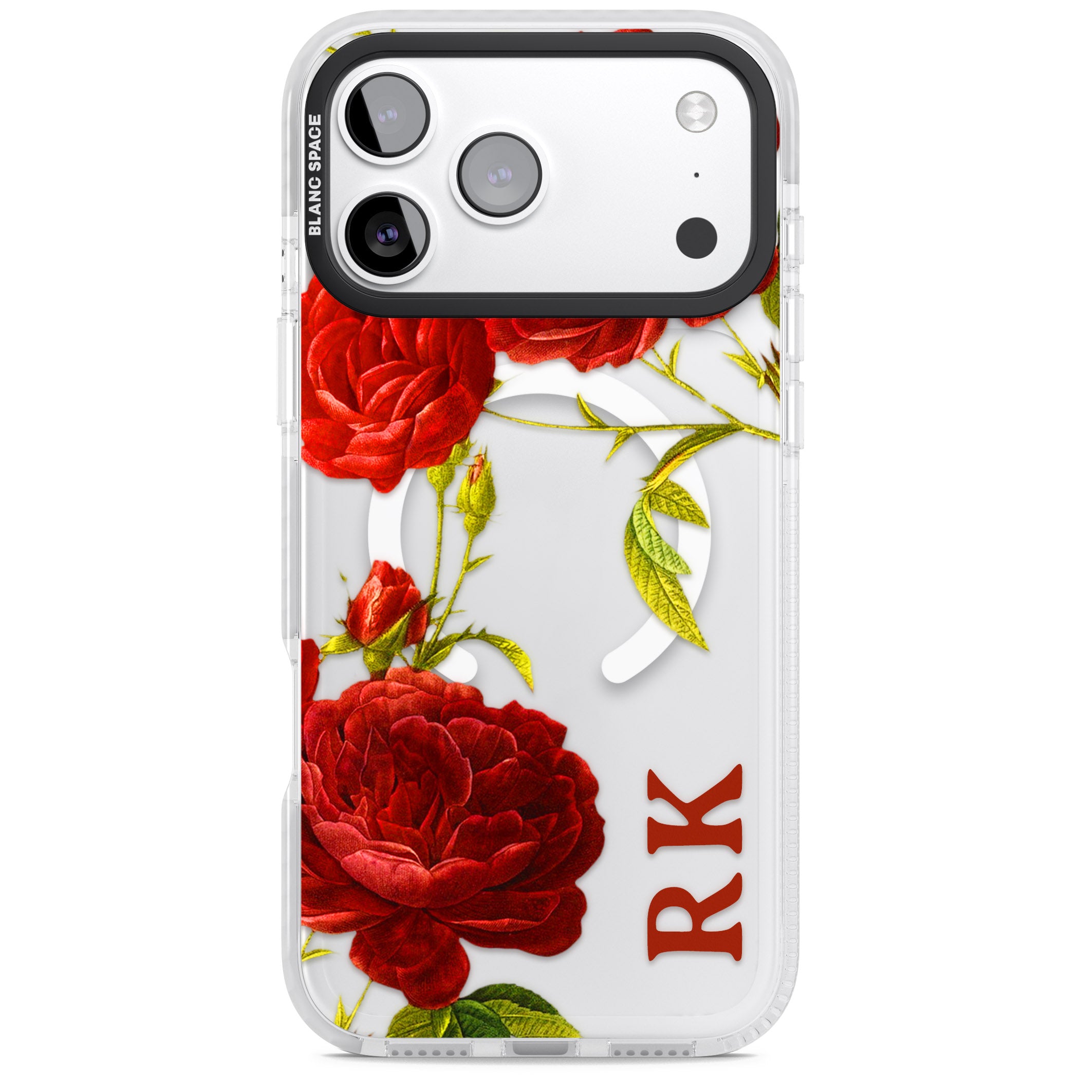 Personalised Vintage Floral Red Roses iPhone 17 Pro Impact Pro Clear Phone Case