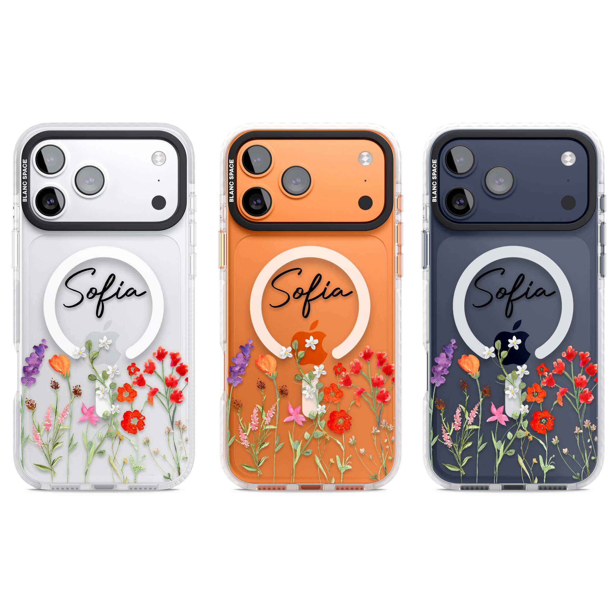 Personalised Spring Wildflowers iPhone 17 Pro Impact Pro Clear Phone Case APT Impact Protection