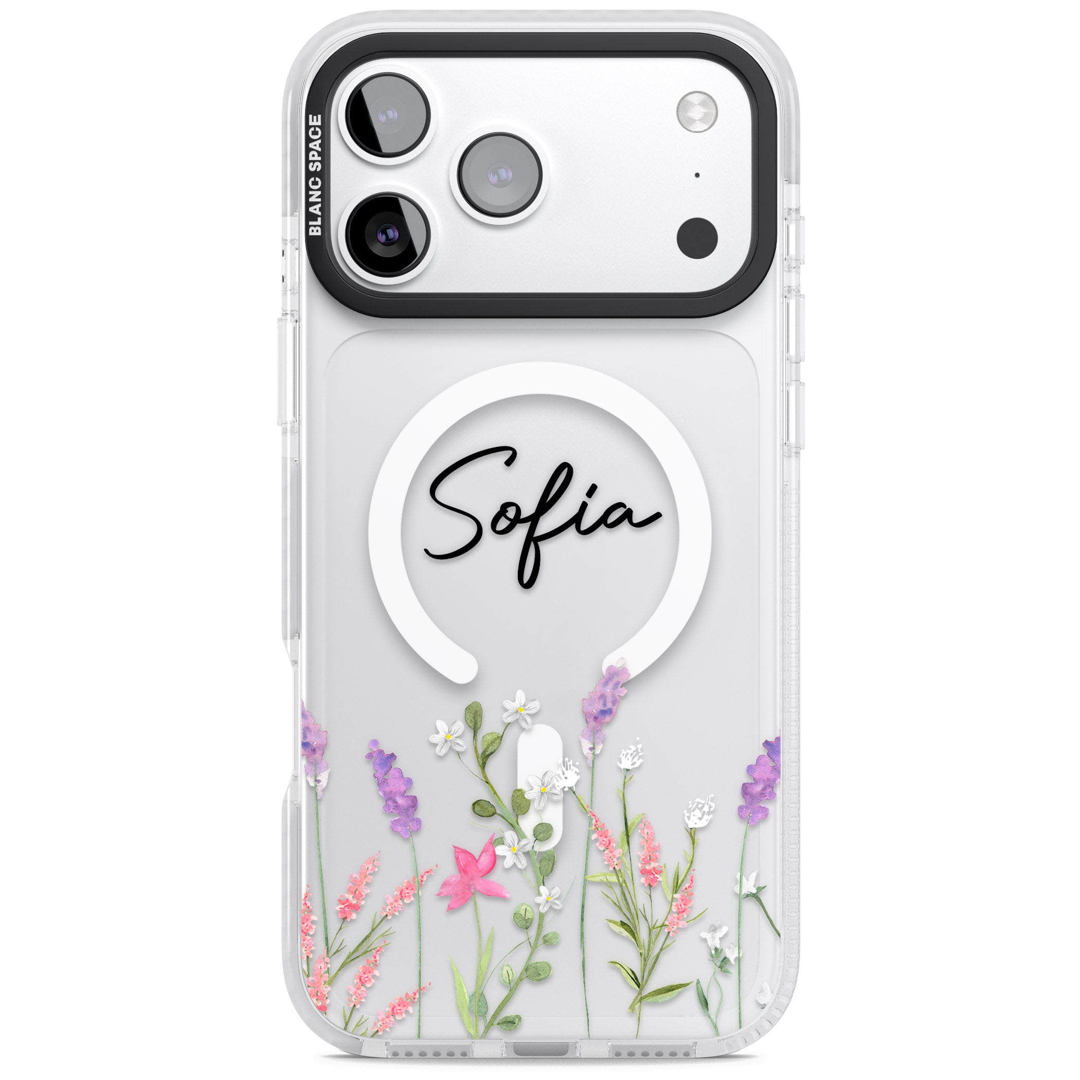 Personalised Lavender Wildflowers iPhone 17 Pro Impact Pro Clear Phone Case