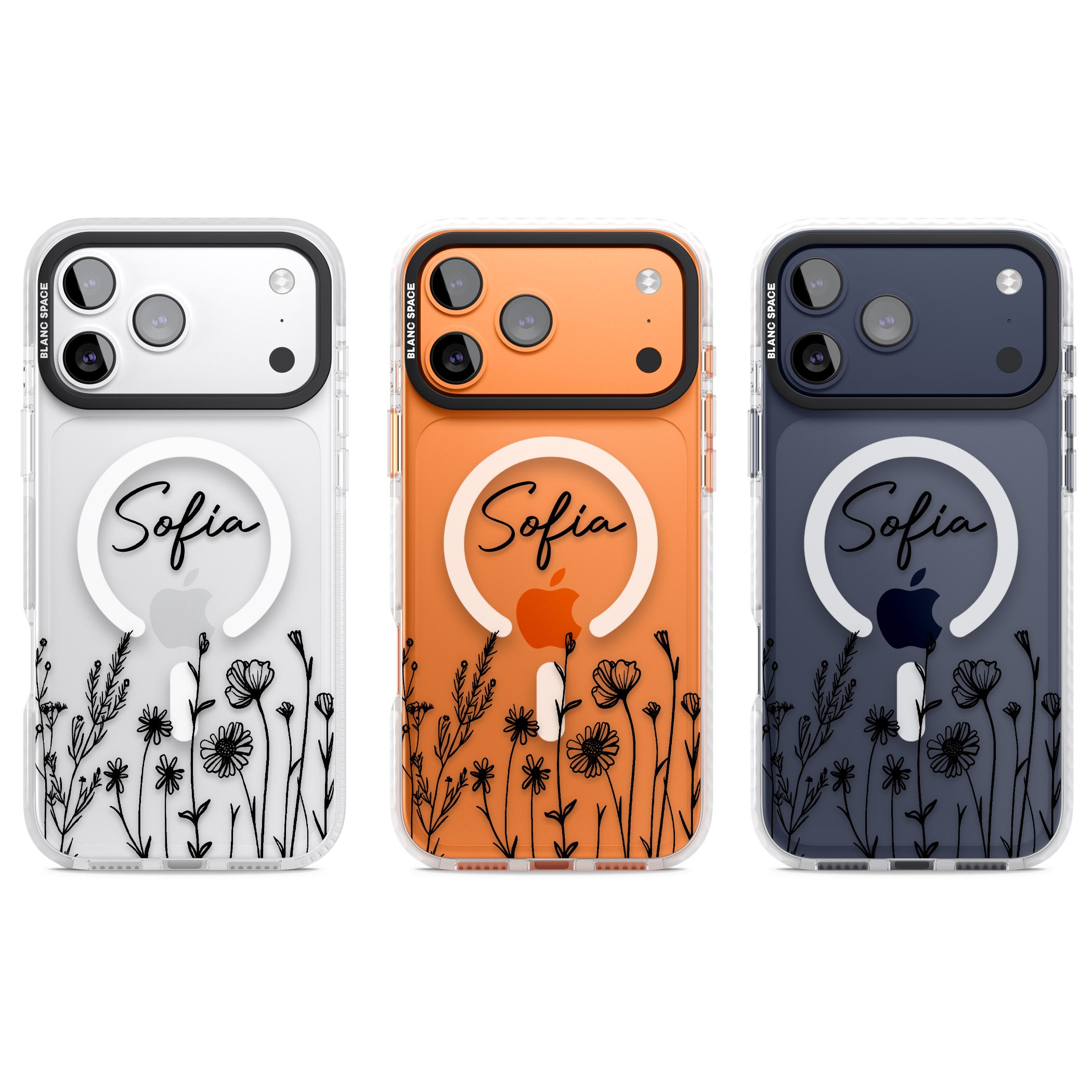Personalised Black Wildflowers iPhone 17 Pro Impact Pro Clear Phone Case APT Impact Protection