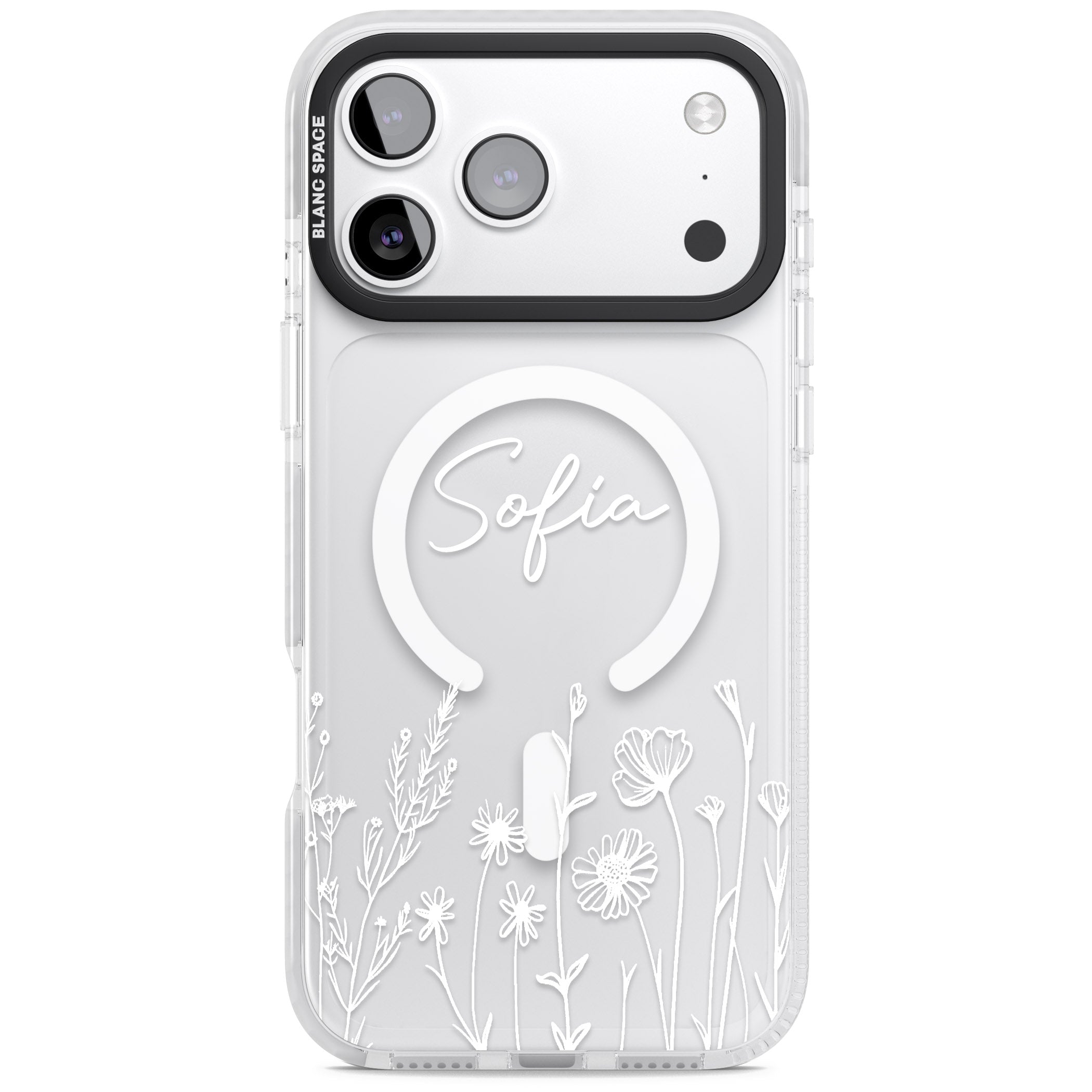 Personalised White Wildflowers iPhone 17 Pro Impact Pro Clear Phone Case