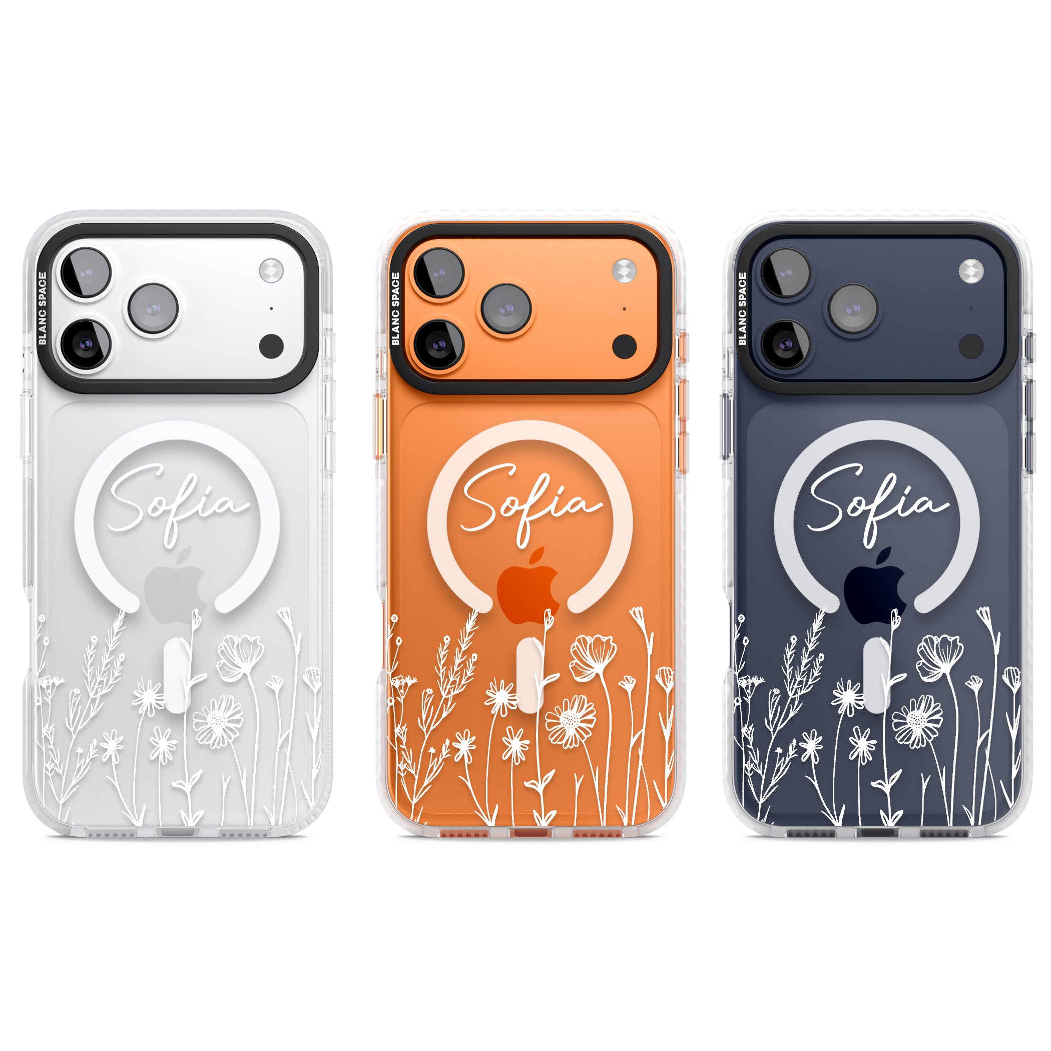 Personalised White Wildflowers iPhone 17 Pro Impact Pro Clear Phone Case APT Impact Protection