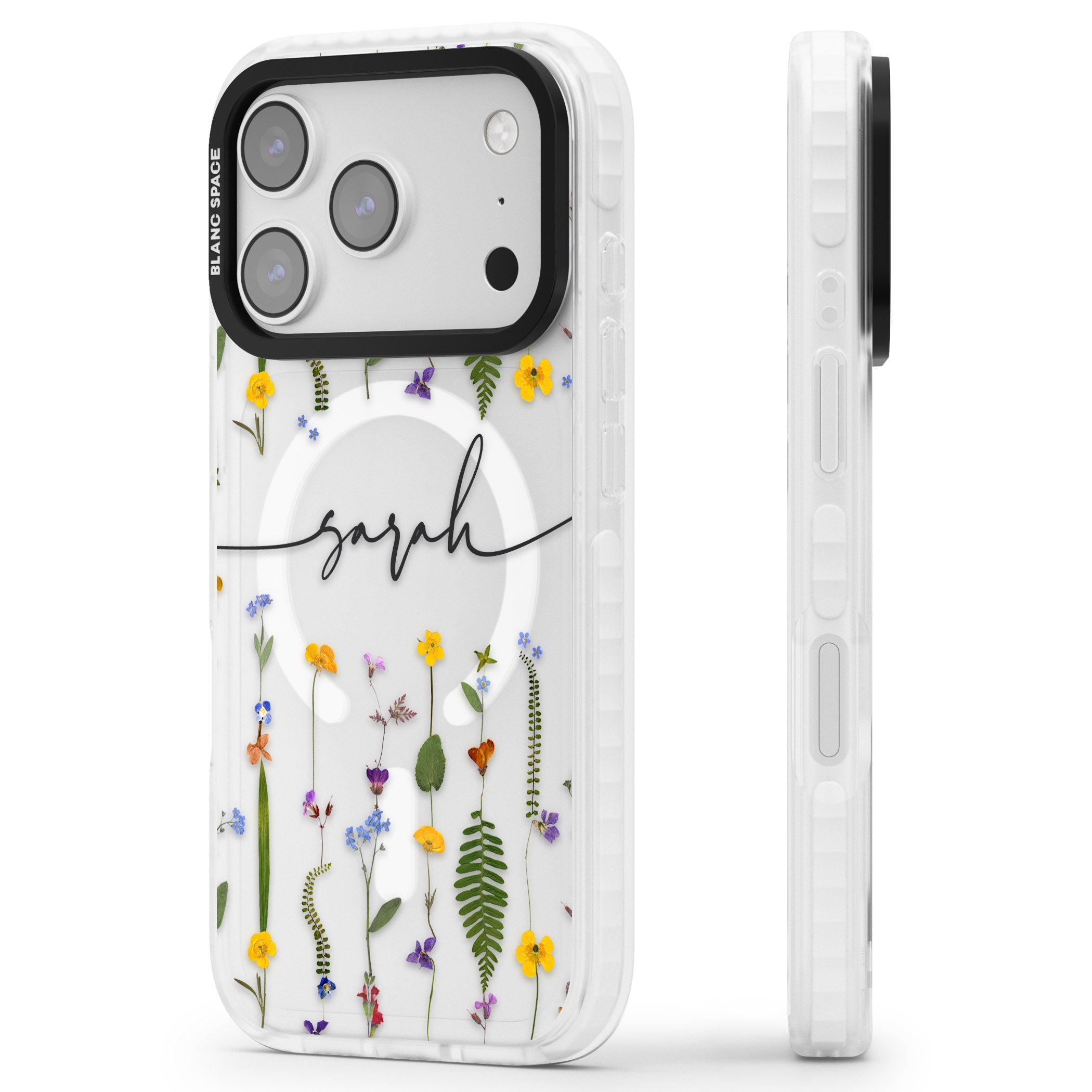 Personalised Wildflower Chain iPhone 17 Pro Impact Pro Clear Phone Case Side Profile