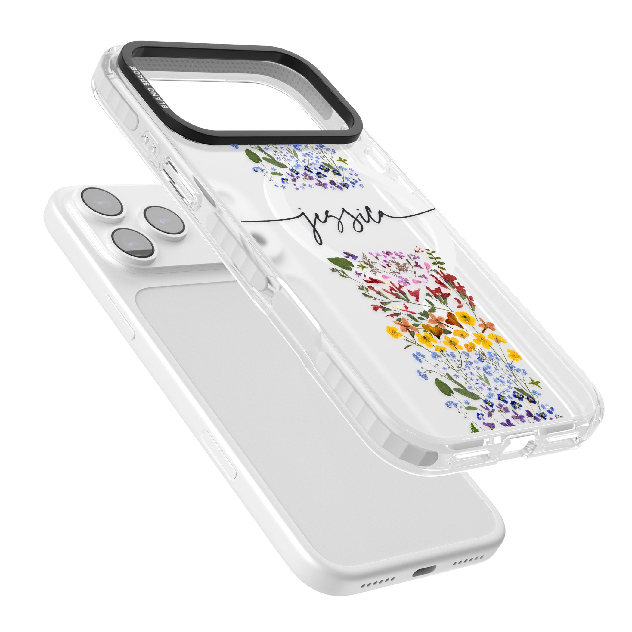 Personalised Wildflower Stripe iPhone 17 Pro Impact Pro Clear Phone Case Colours