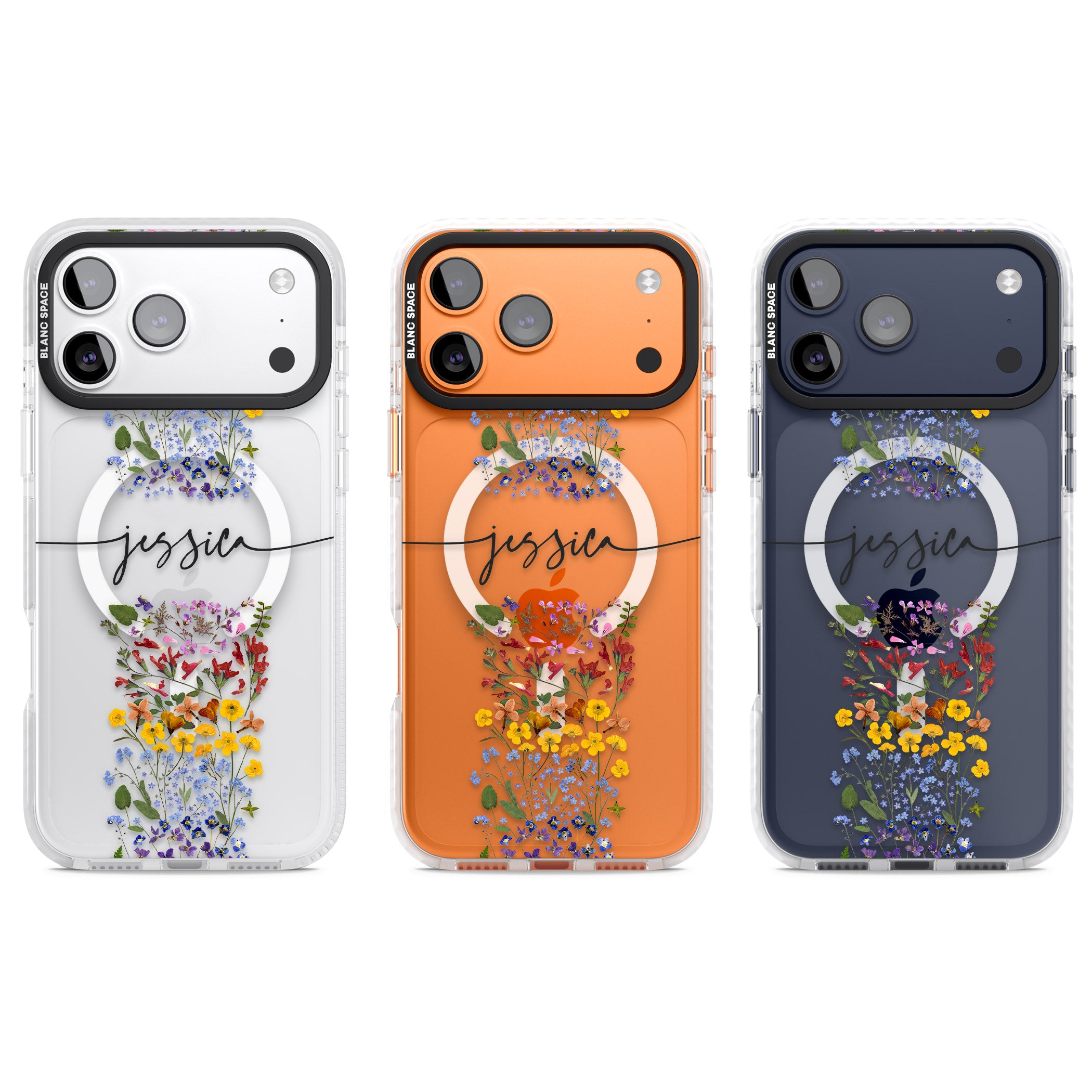 Personalised Wildflower Stripe iPhone 17 Pro Impact Pro Clear Phone Case APT Impact Protection