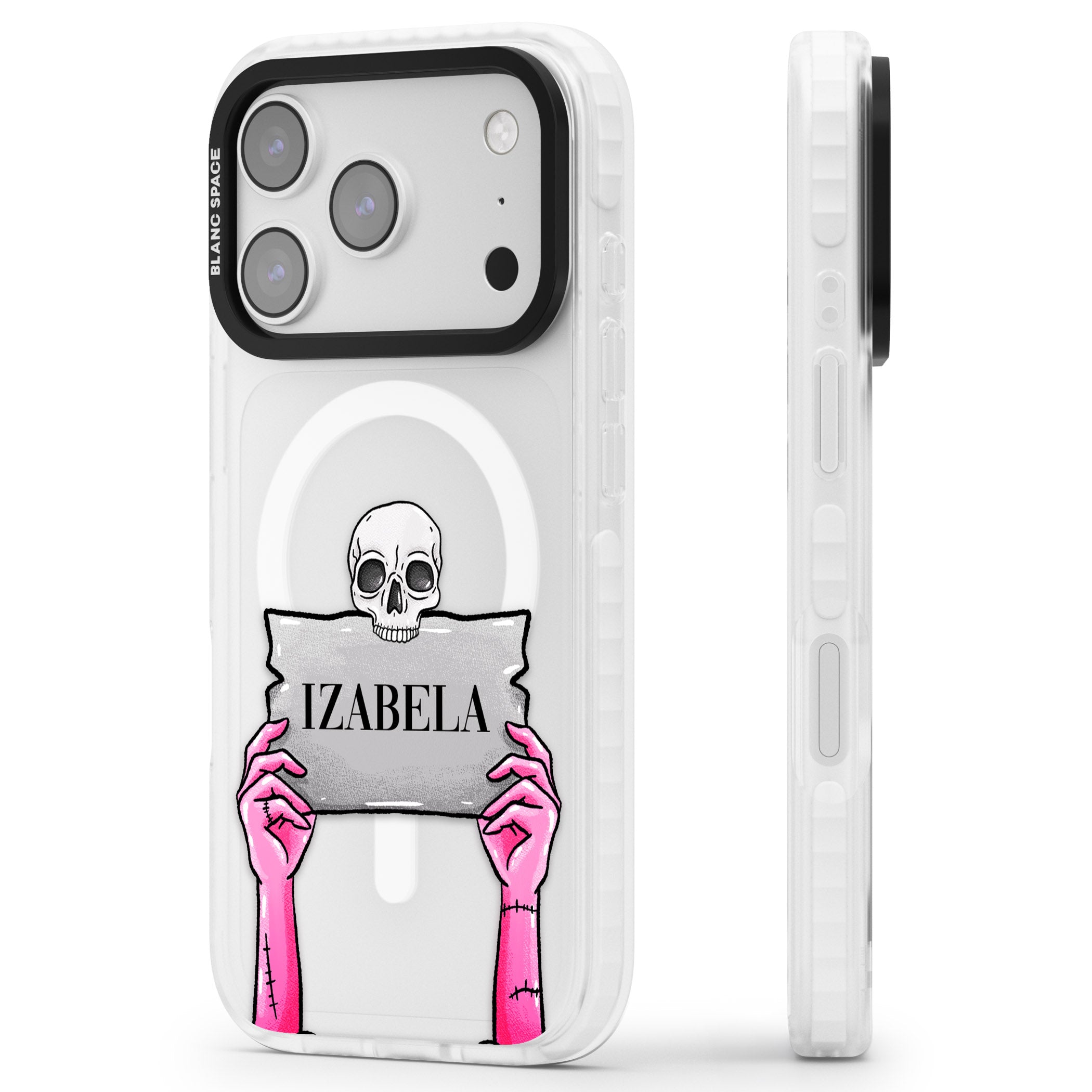 Personalised Grave Plaque iPhone 17 Pro Impact Pro Clear Phone Case Side Profile
