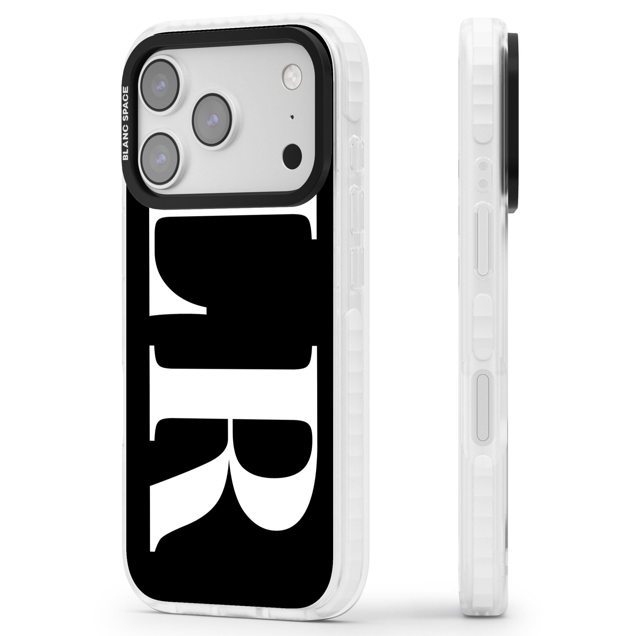 Personalised White & Black Letters iPhone 17 Pro Impact Pro Clear Phone Case Side Profile
