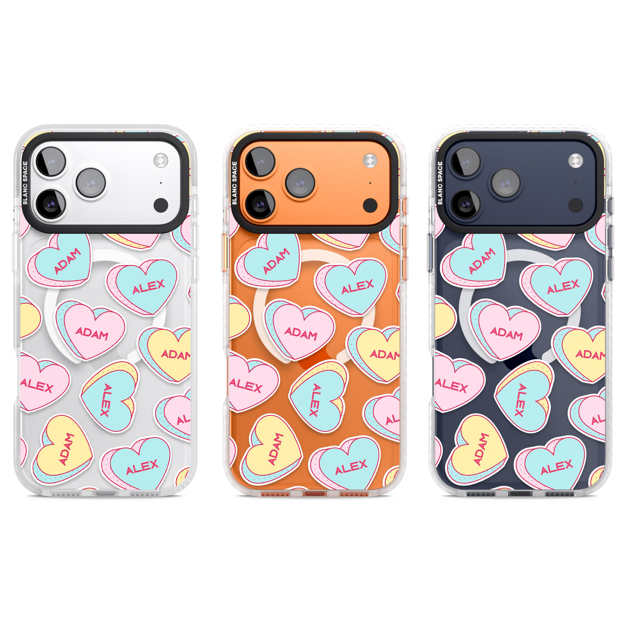 Personalised Love Hearts iPhone 17 Pro Impact Pro Clear Phone Case APT Impact Protection