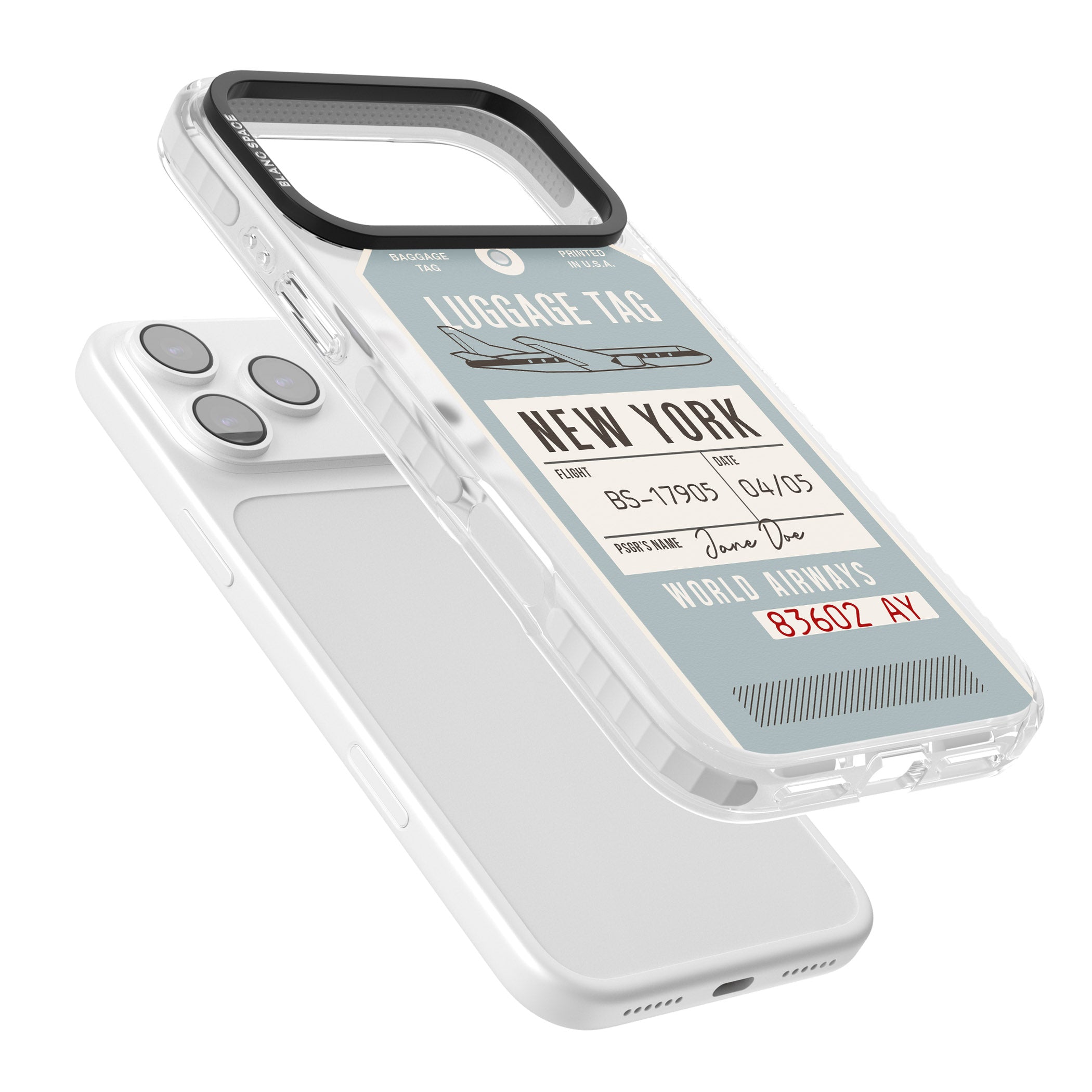 Personalised Vintage Usa Luggage Tag iPhone 17 Pro Impact Pro Clear Phone Case Colours