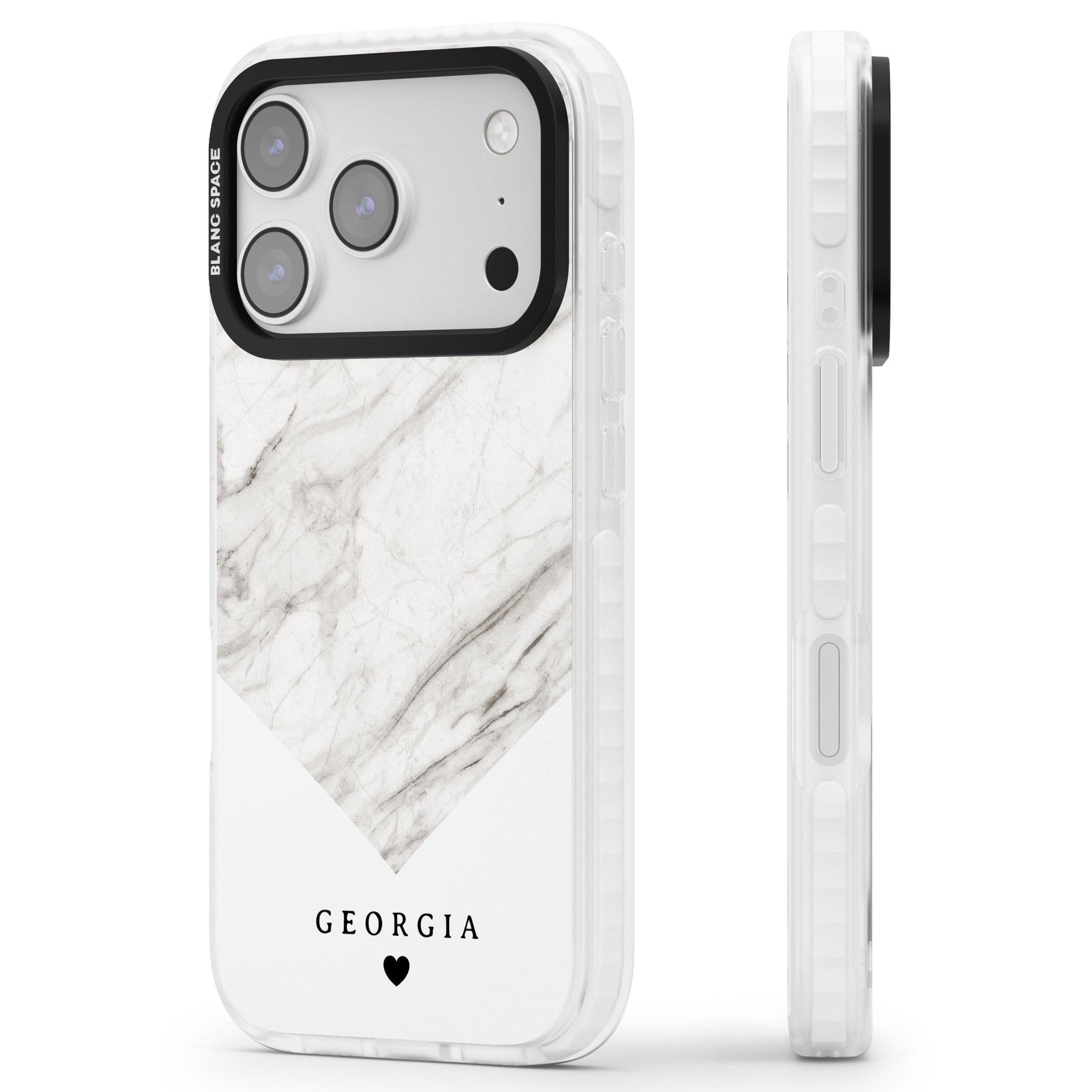 Personalised White Marble iPhone 17 Pro Max Impact Pro Clear Phone Case Side Profile