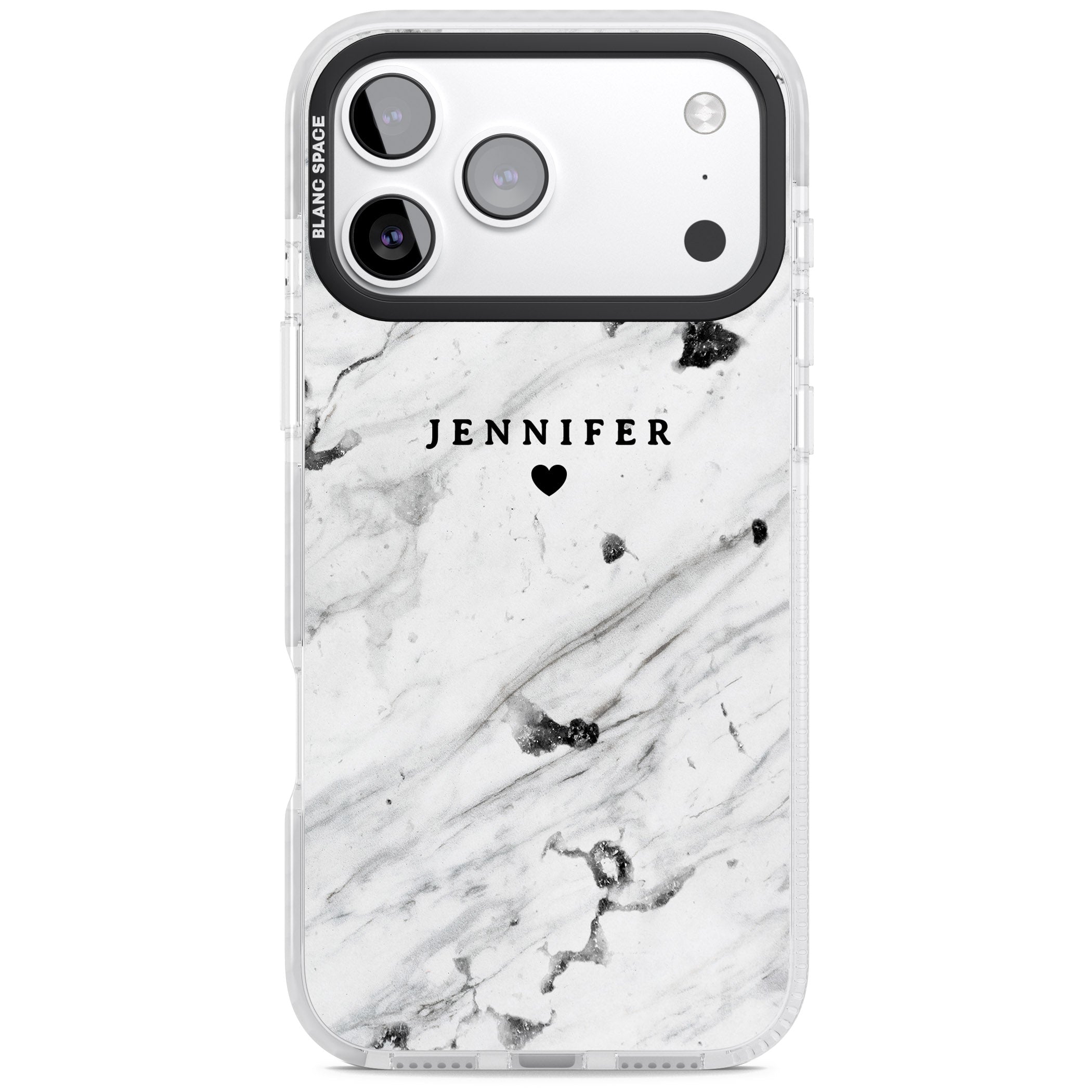 Personalised Marble Heart iPhone 17 Pro Impact Pro Clear Phone Case