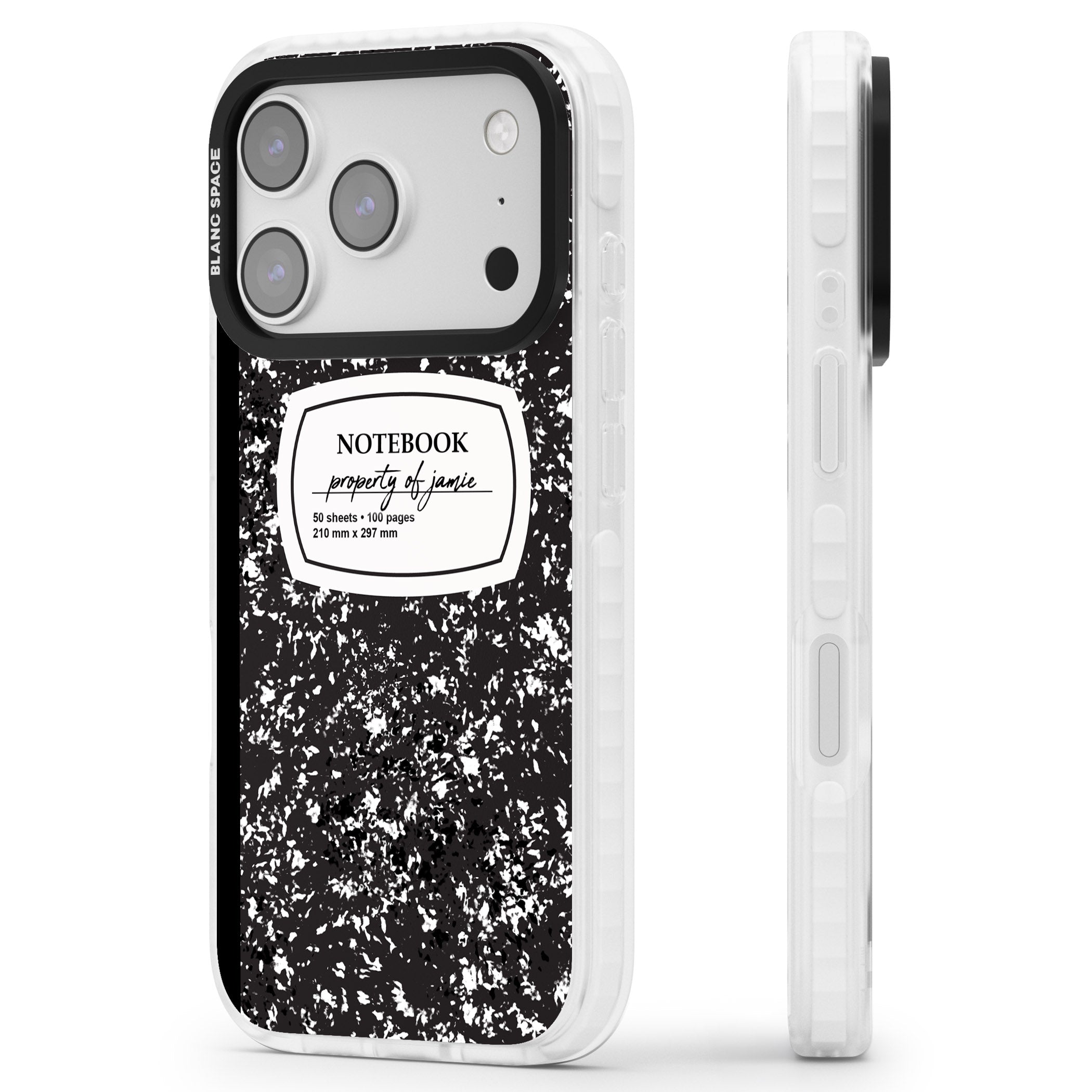 Personalised Classic Composition iPhone 17 Pro Impact Pro Clear Phone Case Side Profile