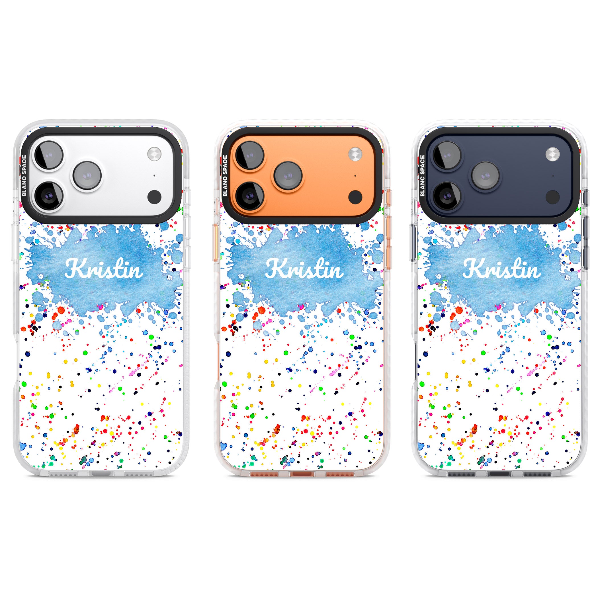 Personalised Rainbow Splatter Name iPhone 17 Pro Impact Pro Clear Phone Case APT Impact Protection