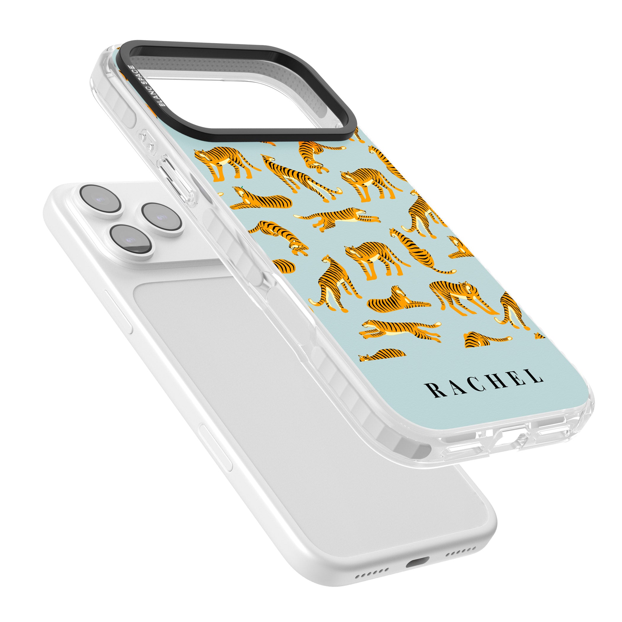 Personalised Turquoise Tiger Pattern iPhone 17 Pro Impact Pro Clear Phone Case Colours