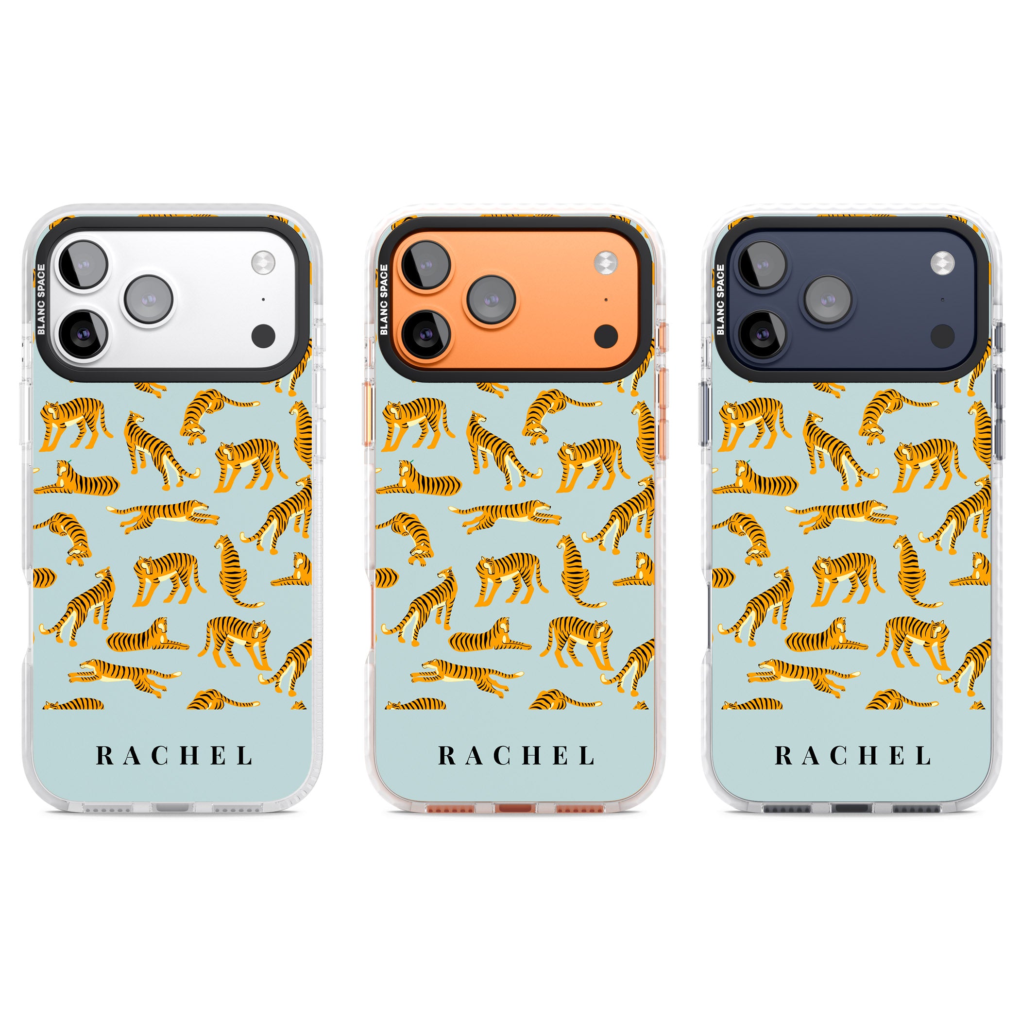 Personalised Turquoise Tiger Pattern iPhone 17 Pro Impact Pro Clear Phone Case APT Impact Protection