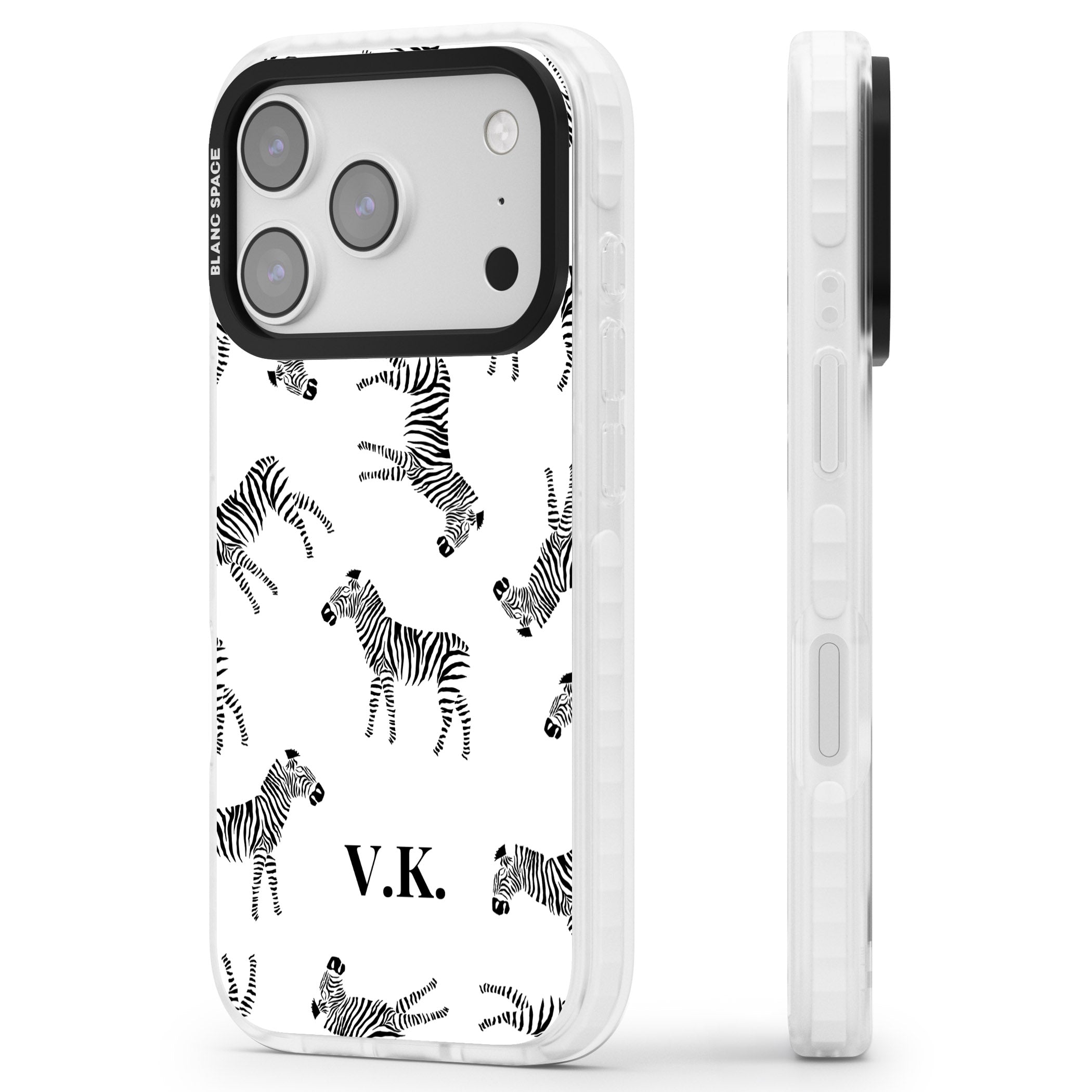 Personalised Zebra Pattern iPhone 17 Pro Impact Pro Clear Phone Case Side Profile