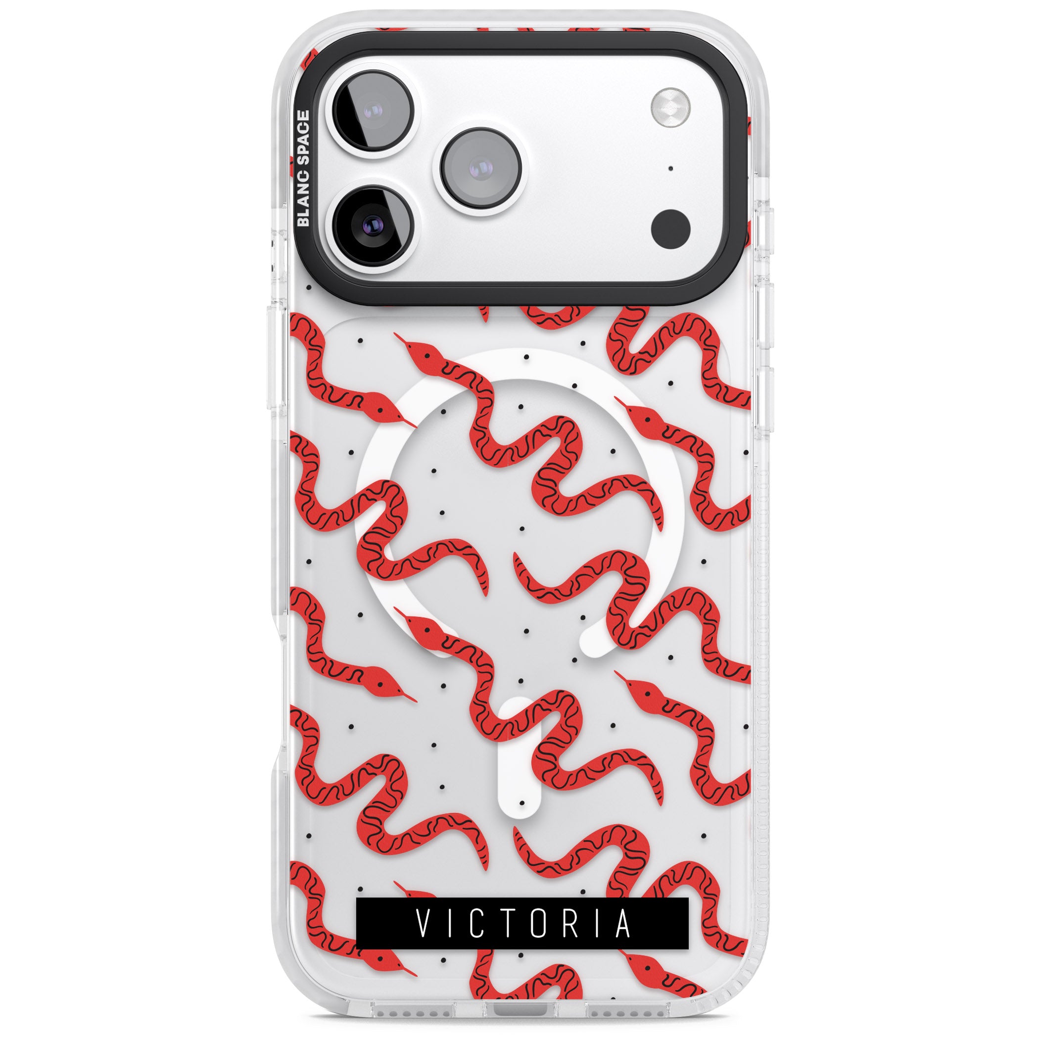 Personalised Red Snake Pattern iPhone 17 Pro Impact Pro Clear Phone Case